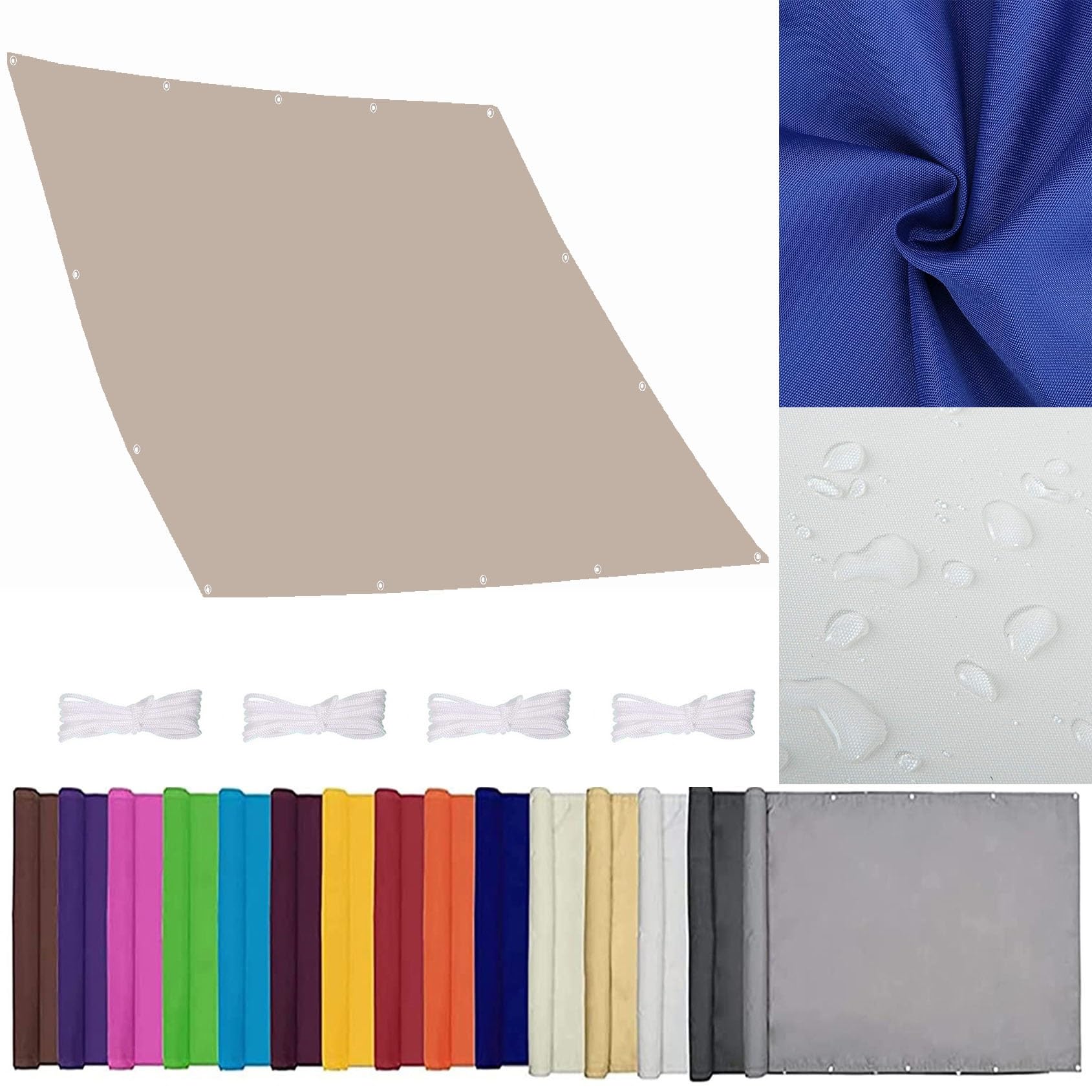 Voile ombrage anti-UV et imperméable 1.7x3.6 m avec oeillets taupe