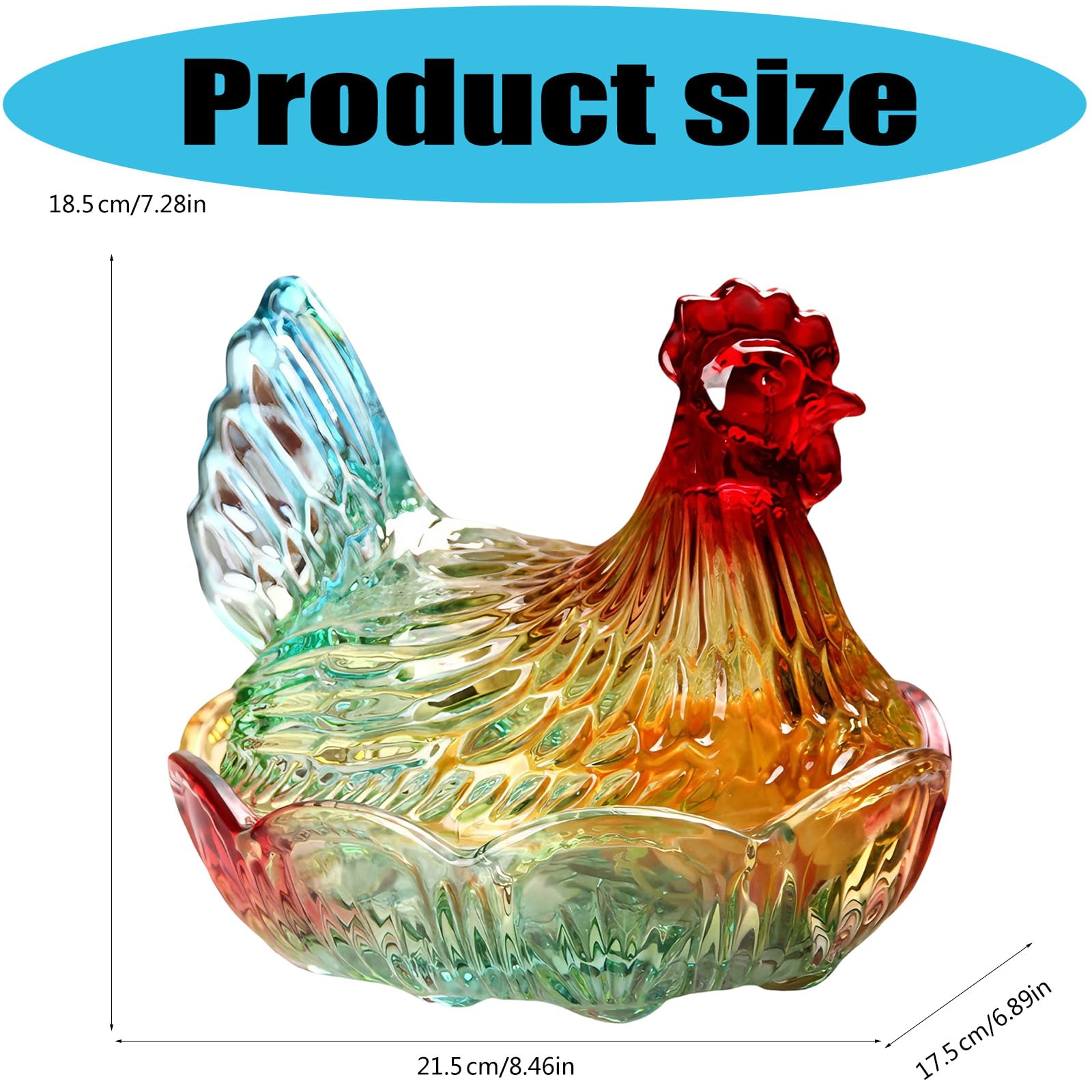 Greabuy Caja de caramelos de cristal para gallina en nido, tarros de dulces con tapa, plato de caramelo, decoración de mesa, plato de postre, plato de regalo de cristal para gallina