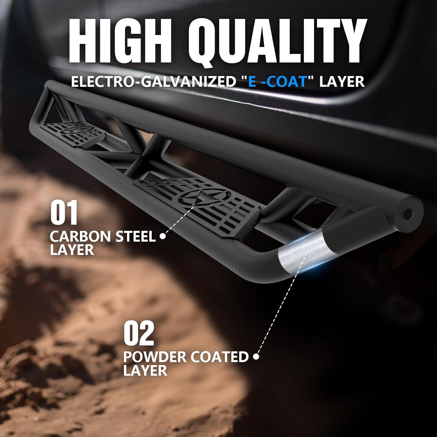 for Bronco Running Boards Compatible for 2021-2026 Ford Bronco (Only for 4 Doors), Heavy-Duty Steel Drop Side Steps Rock Slider Rails, Step Plates Nerf Bars, Textured Black