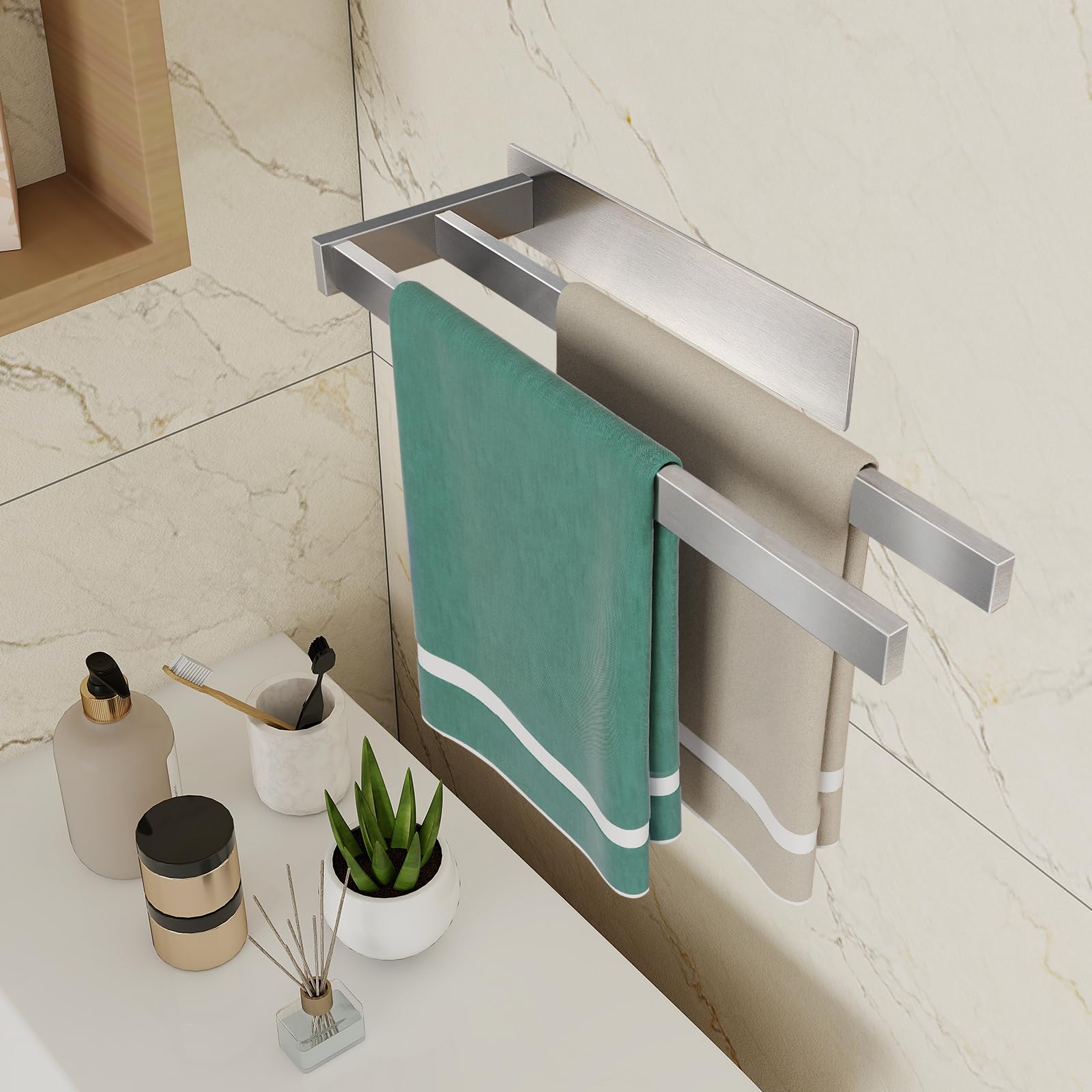 Vista Toallero Adhesivo Baño de Acero Inoxidable SUS304 Toallero Pared Resistente y Duradero 40cm Plata