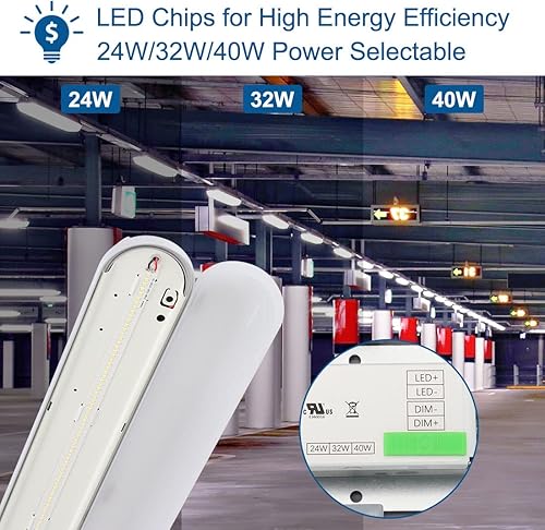 Miniatura 4 de DAKASON Paquete de 1 luz LED hermética al vapor de 40 W (80 W equivalente) 4200 lm, 4 pies, impermeable, para tienda, 5000 K, IP65, 100-277 V,