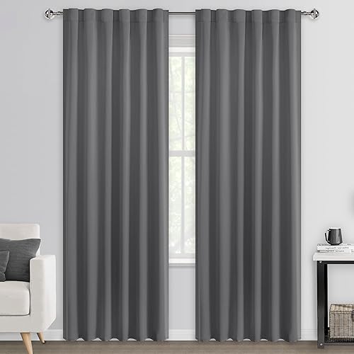 Miniatura 8 de DWCN Cortinas opacas grises de 84 pulgadas de largo para dormitorio, pestañas traseras, bolsillo para barra, atables, aislamiento térmico, bloqueo