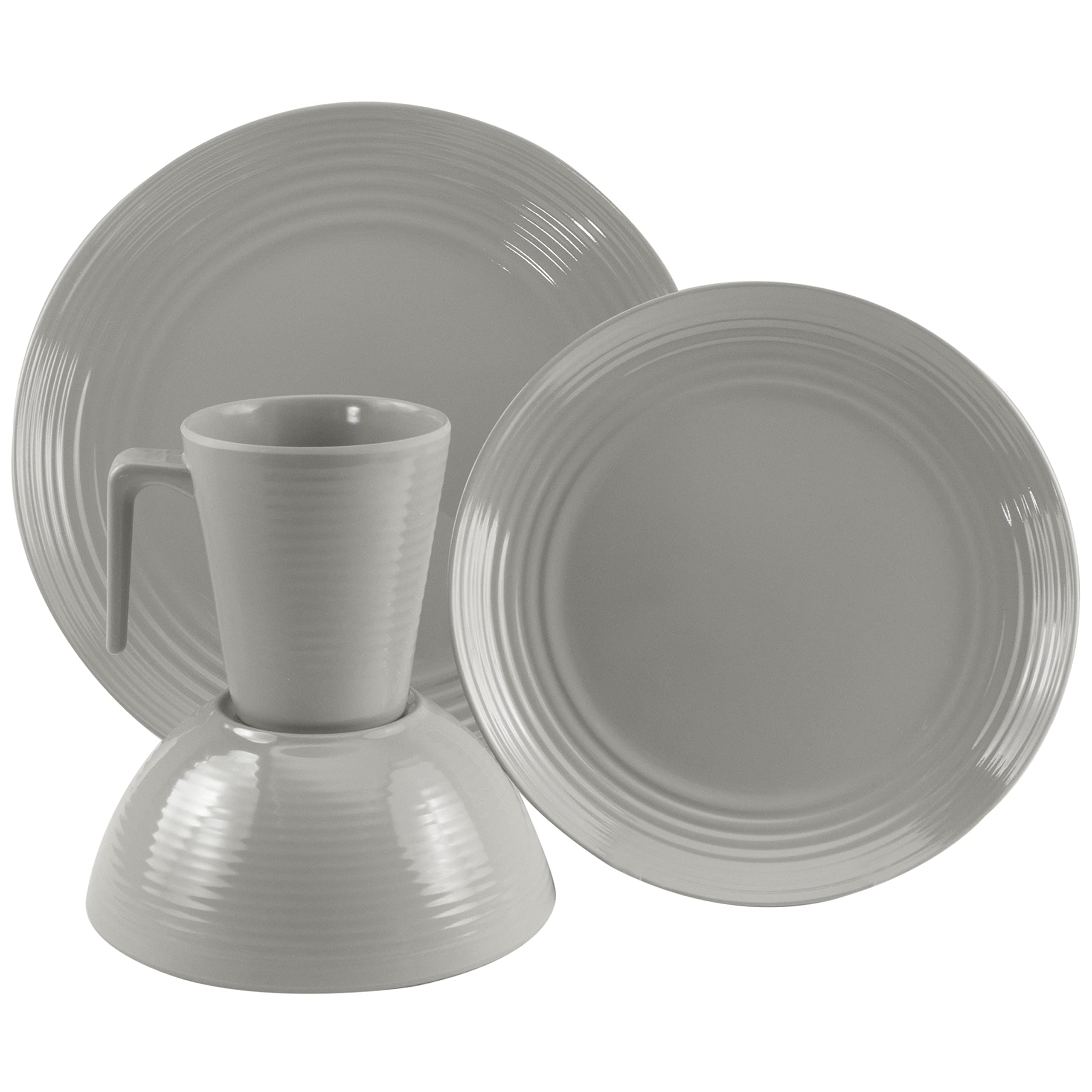 Melamin Camping Geschirrset für 4 Personen - 16 Teile - Campinggeschirr - Latte - Essgeschirr - spülmaschinengeeignet - bruchfest - Teller - Schälchen - Tassen - für Picknick Outdoor Garten