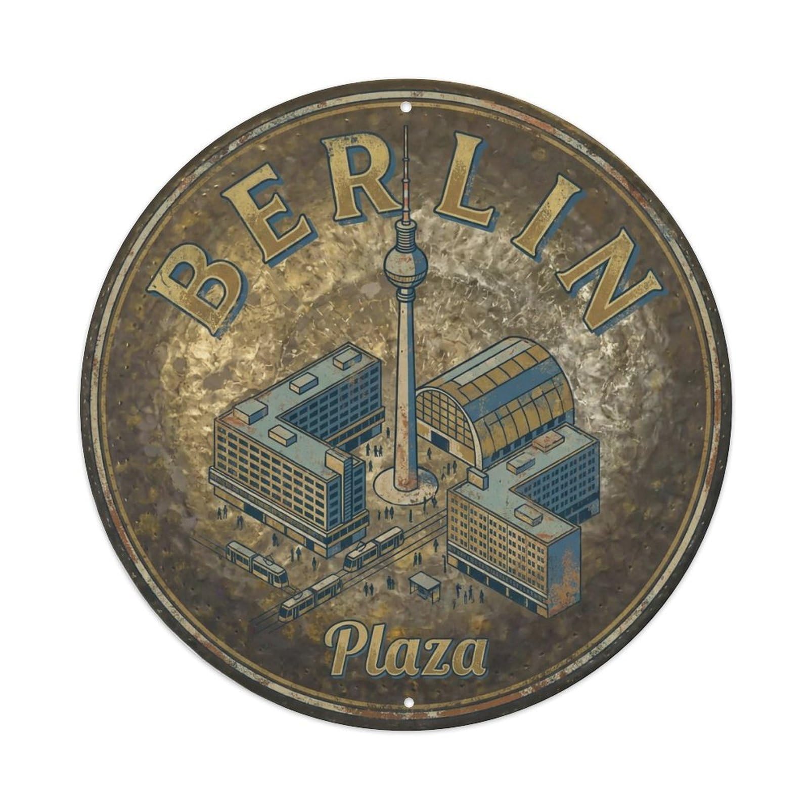 Yrnq 8X8inch Vintage Style Vintage Travel Berlin Germany Boulevard Metal Tin Sign