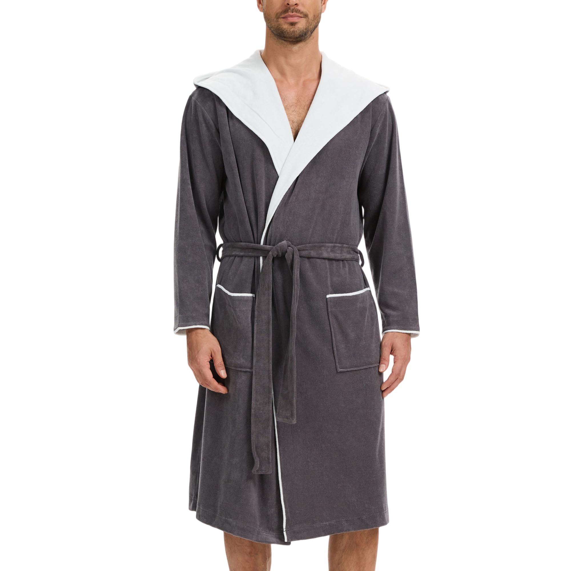 Accappatoio uomo con cappuccio cotone spugna Kimono vestaglia di media lunghezza
