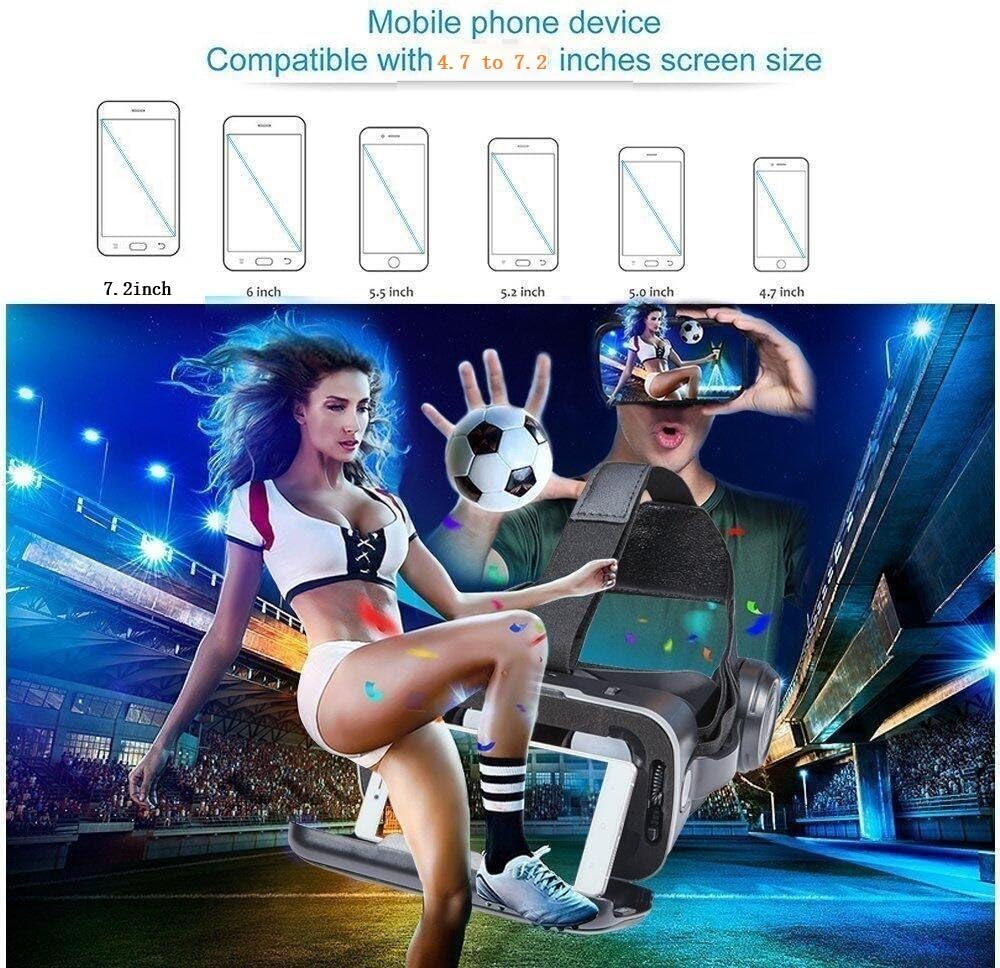 Occhiali VR per telefono cellulare, occhiali VR con auricolare 3D VR, occhiali per la realtà virtuale, PC, intrattenimento, anti-luce blu, adatti per iPhone e Android 5,0-7,3 pollici