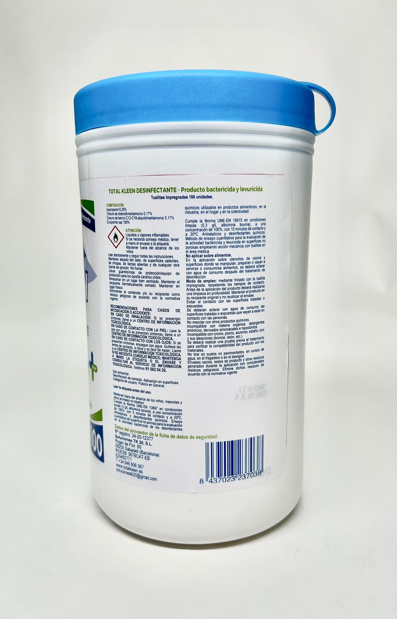 Toallitas de limpieza multiusos Total Kleen para todas las superfícies - 100% Biodegradable - Limpieza en una sola pasada - Envase 100% Reciclable - Bote 100 Toallitas Desinfectantes