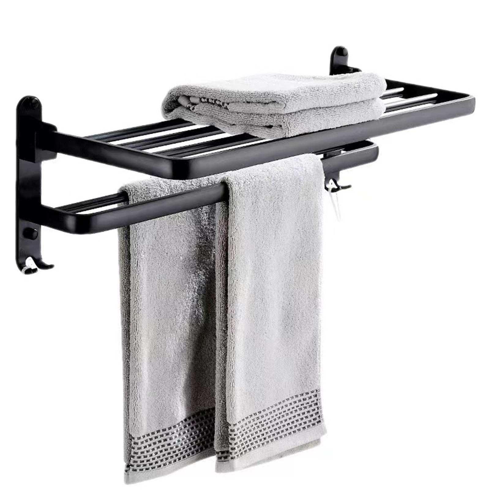 Toalleros de baño, Accesorios baño, Colgador Toalla de Pared Toallero con Ganchos, Barra Doble Estante de baño Toallero Doble Plegable de 90° per Bagno, Cucina, Hotel