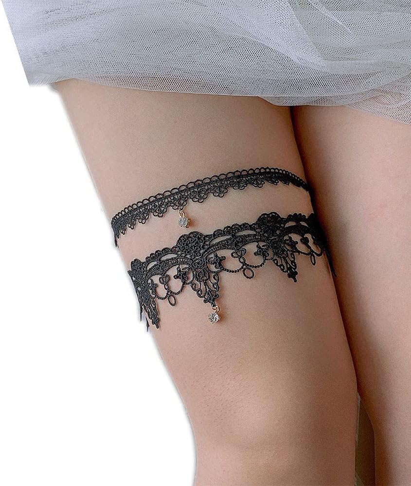 MissDaisyElastic Wedding Bridal Lace Garter Flower Lace Wedding Garter for Bridal with Rhinestone Vintage Gift