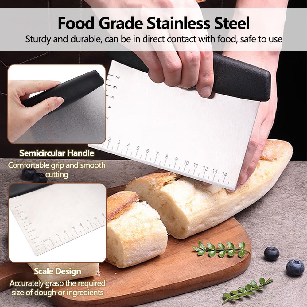 2 Pieces Dough Scraper,Stainless Steel Baking Dough Cutter,Pastry Scraper with Handle and Measuring Scales,Bench Scraper Kitchen,Pastry Scraper for Home Kitchens Restaurants and Baking Enthusiasts - Image 3