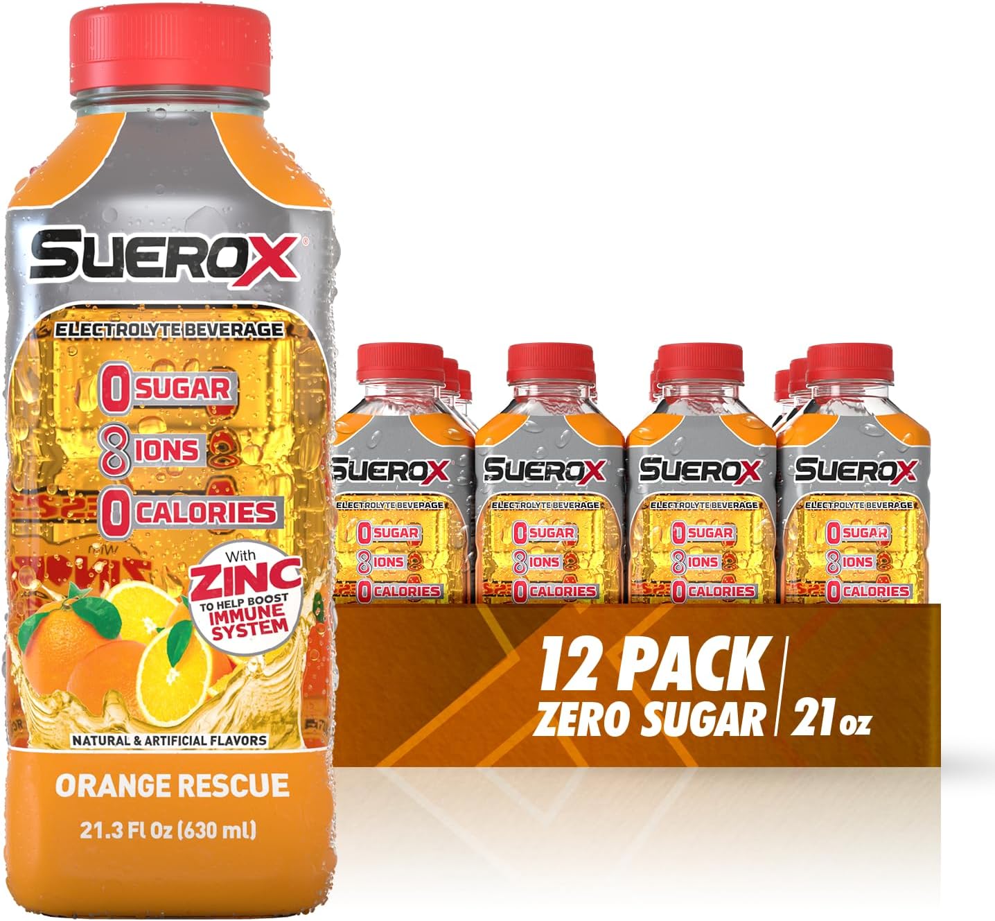 Sugar Free Sports Drink for Hydration and Recovery, Electrolyte Hydration Drink with 8 Ions, Zero Calorie Sports Drinks, Orange Rescue, 21.3 Fl Oz, 12 Count
