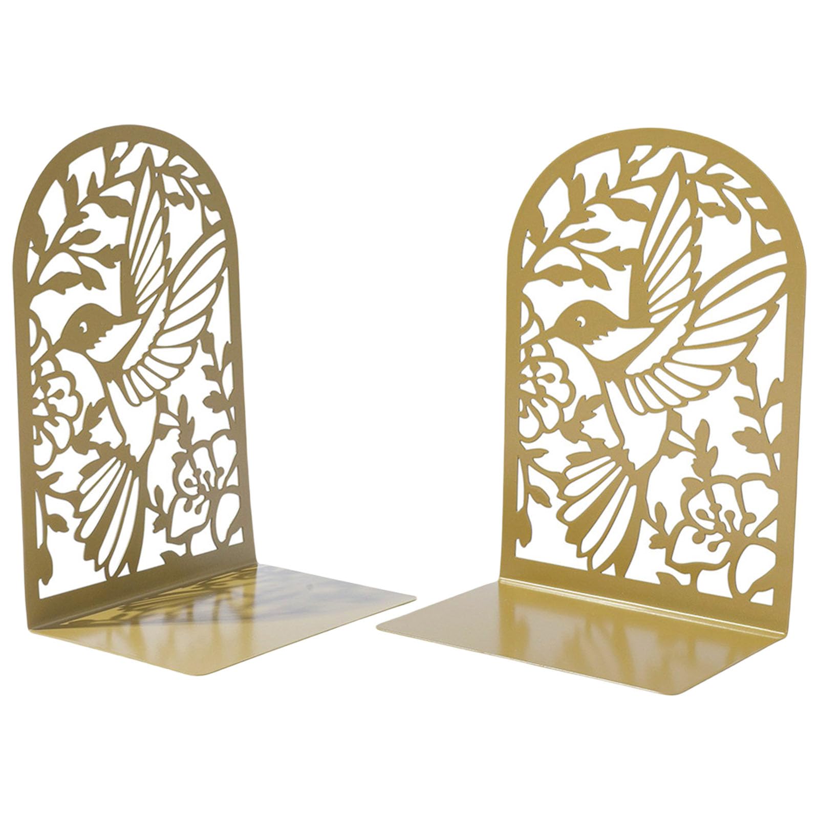 2Pcs Hollow Book Ends for Shelves Heavy Duty Metal Bookends Hollowed Bird Flower Bookends Desk Book Ends Stopper Metal for School