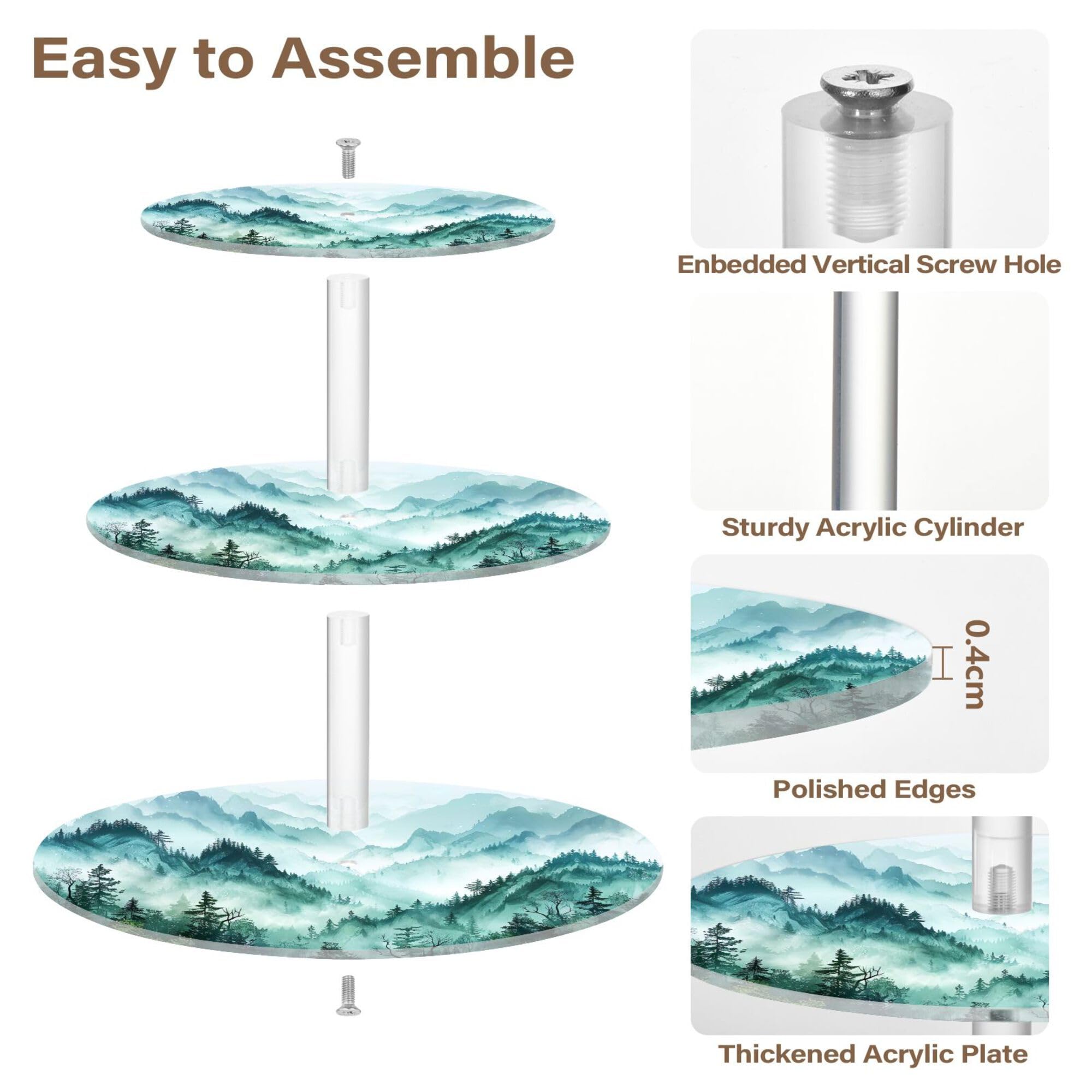 PYBUG Mountain 3 Tier Acrylic Cupcake Stands Tower,Dessert Table Display Set for Tea Party,Wedding,Birthday, Baby Shower