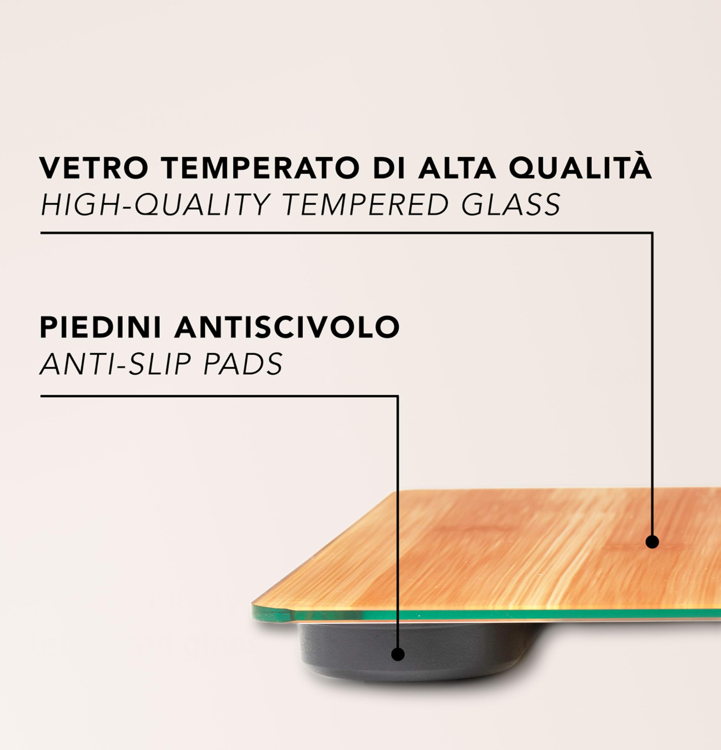 IPEA Bilancia Pesapersone Digitale Ultra Sottile color Legno - Tecnologia STEP ON - Massima Precisione Peso - Design Elegante in Vetro Temperato - Display Misurazione precisa 0,1 KG - Max 180Kg