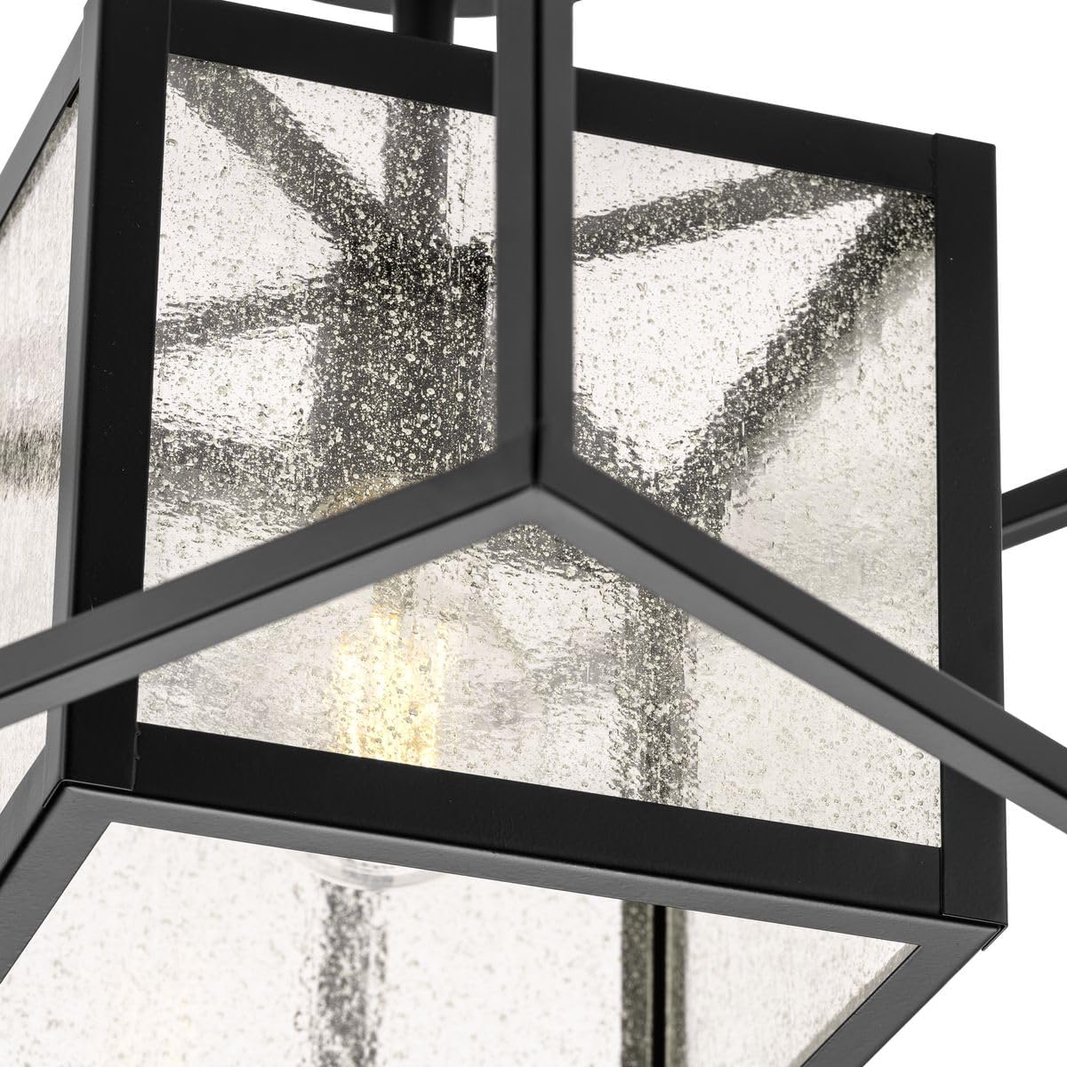 Progress Lighting Navarre One-Light Matte Black and Seeded Glass Indoor/Outdoor Close-to-Ceiling Light