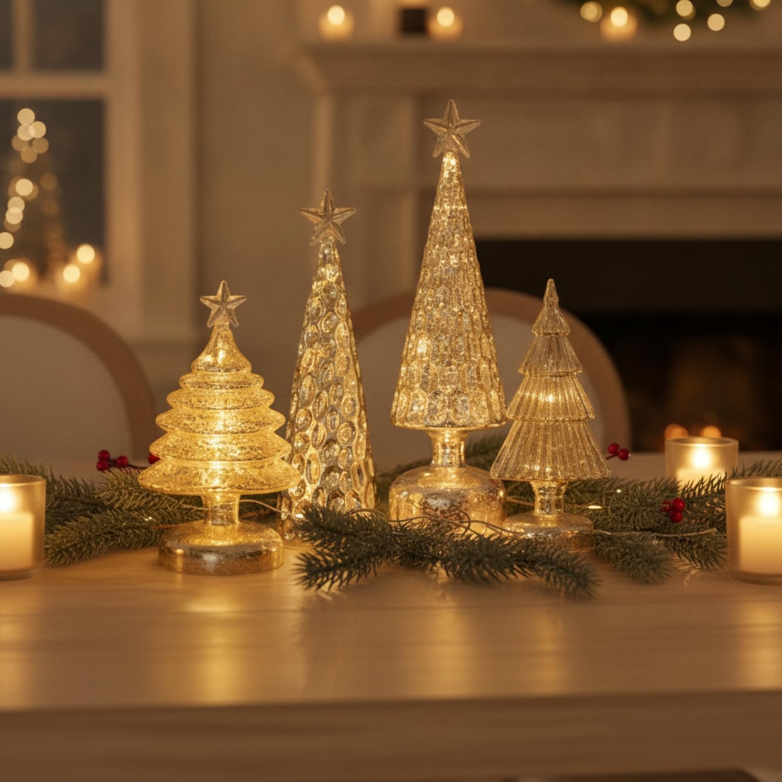 4 Piezas Adorno | Elegante, Tridimensional, coración, para Chimenea, Estilo B