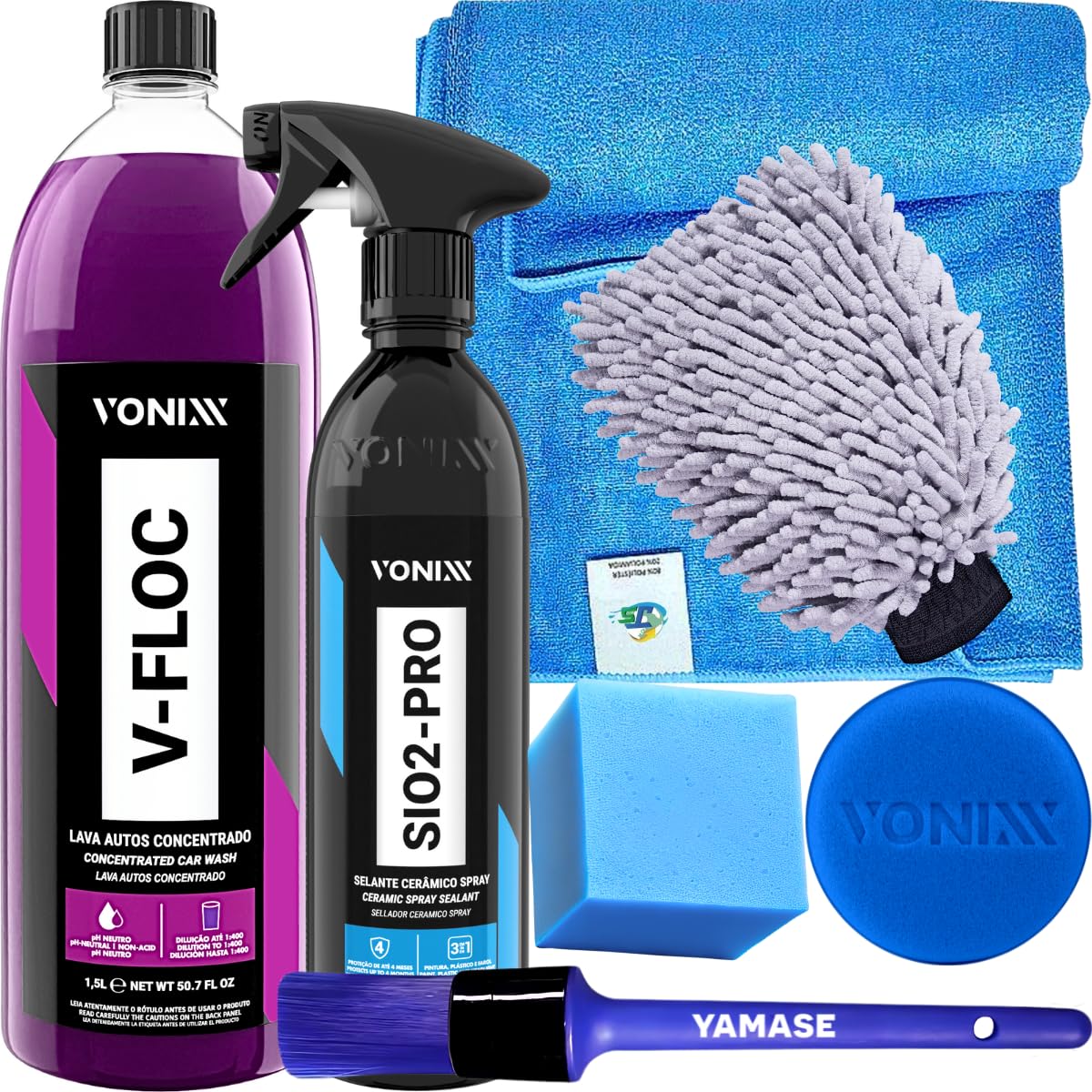 Kit Lavagem Moto Carro Fosco Shampoo Cera Pincel Luva Vonixx