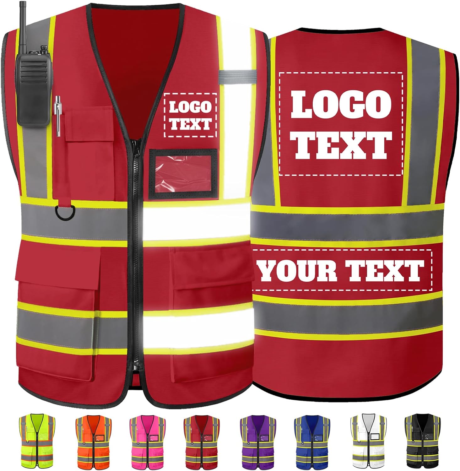 Custom Safety Vest High Visibility Reflective Vests with Logo Pockets Men Women Customize 2 two tone Work Vest Construction