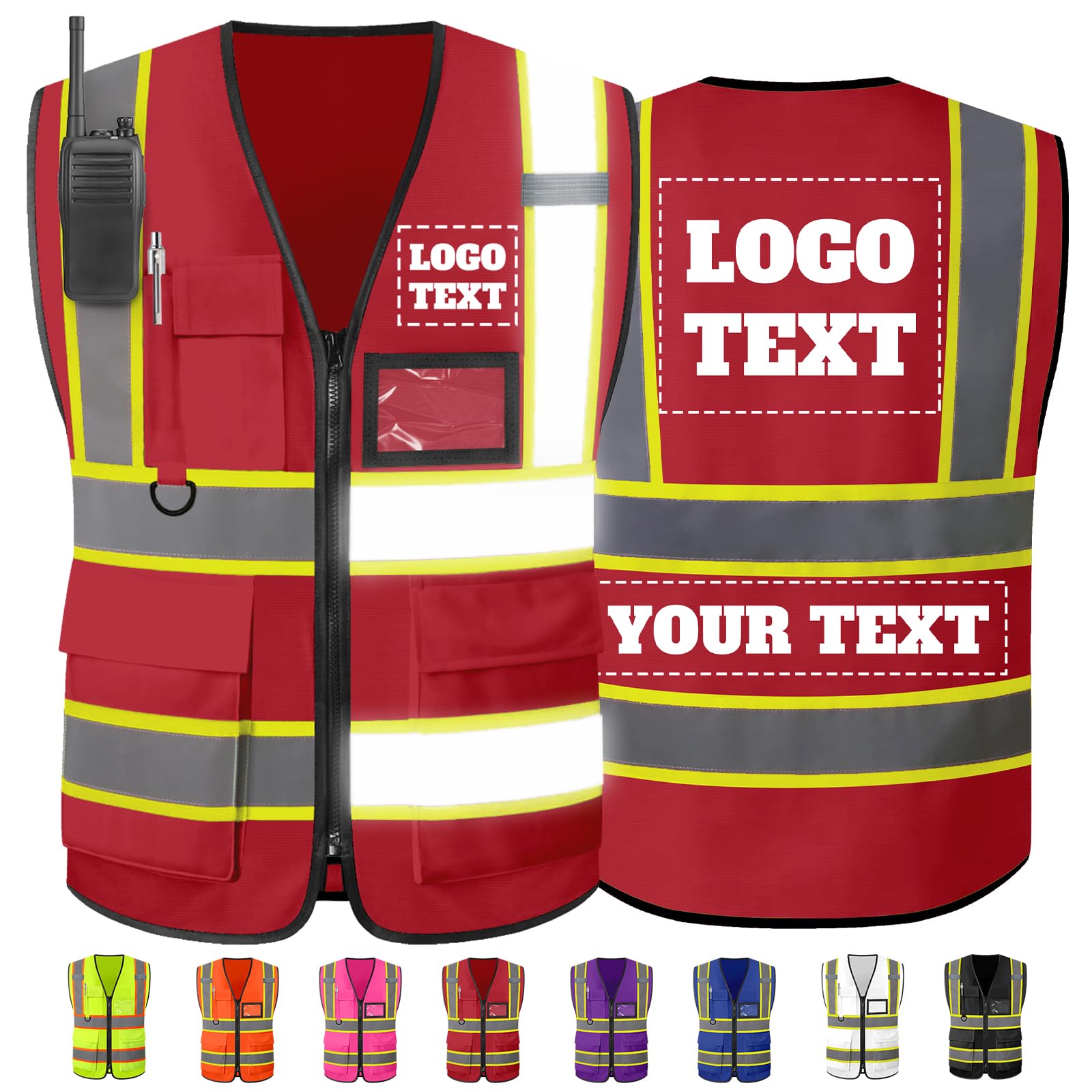 Custom Safety Vest High Visibility Reflective Personalised Vis Vests with Logo Pockets Men Women Customise Work Construction