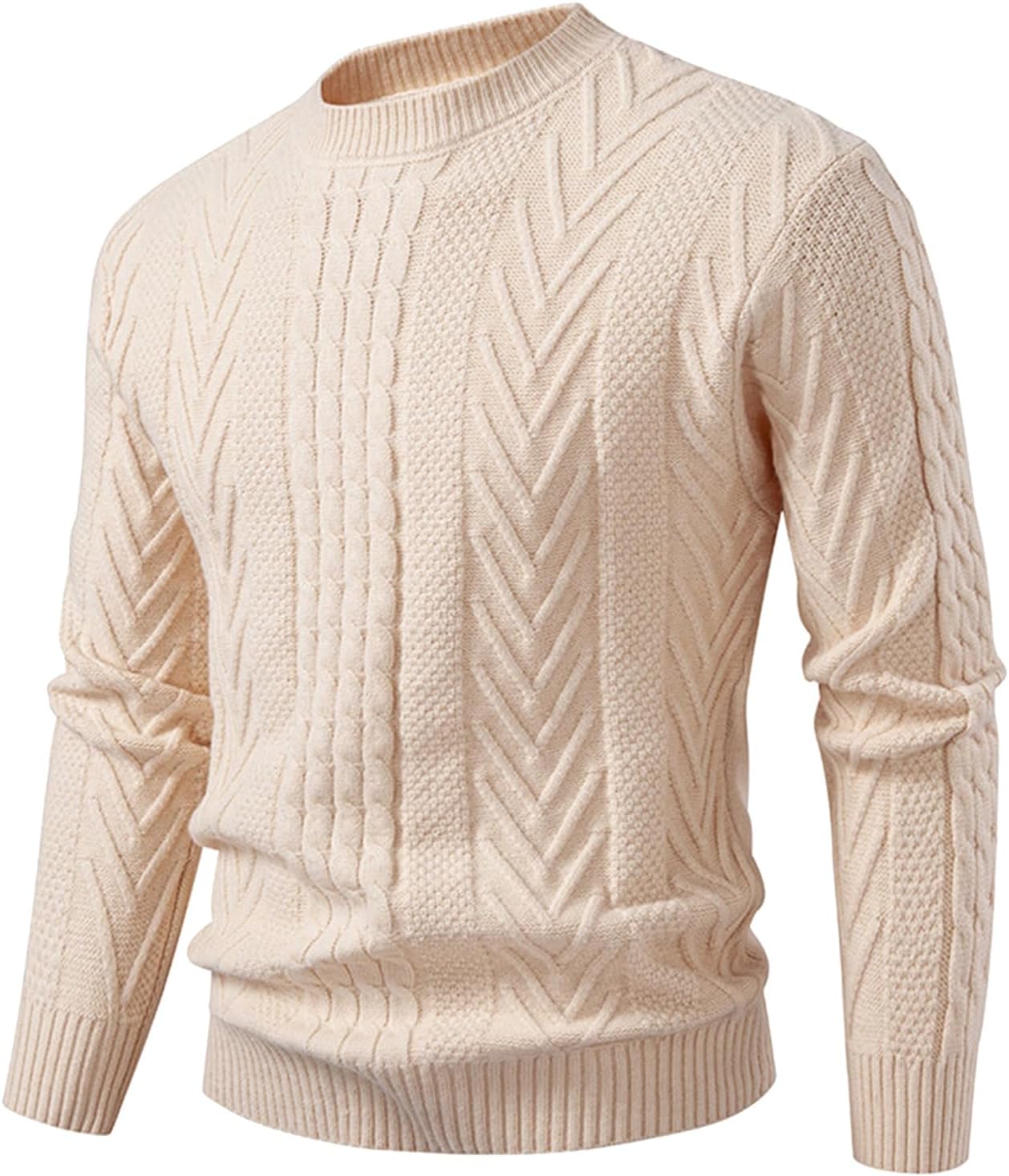 Ymosrh Men's Sweater Long Sleeve Casual Solid Crewneck Textured Knit Pullover Sweaters, M-3XL