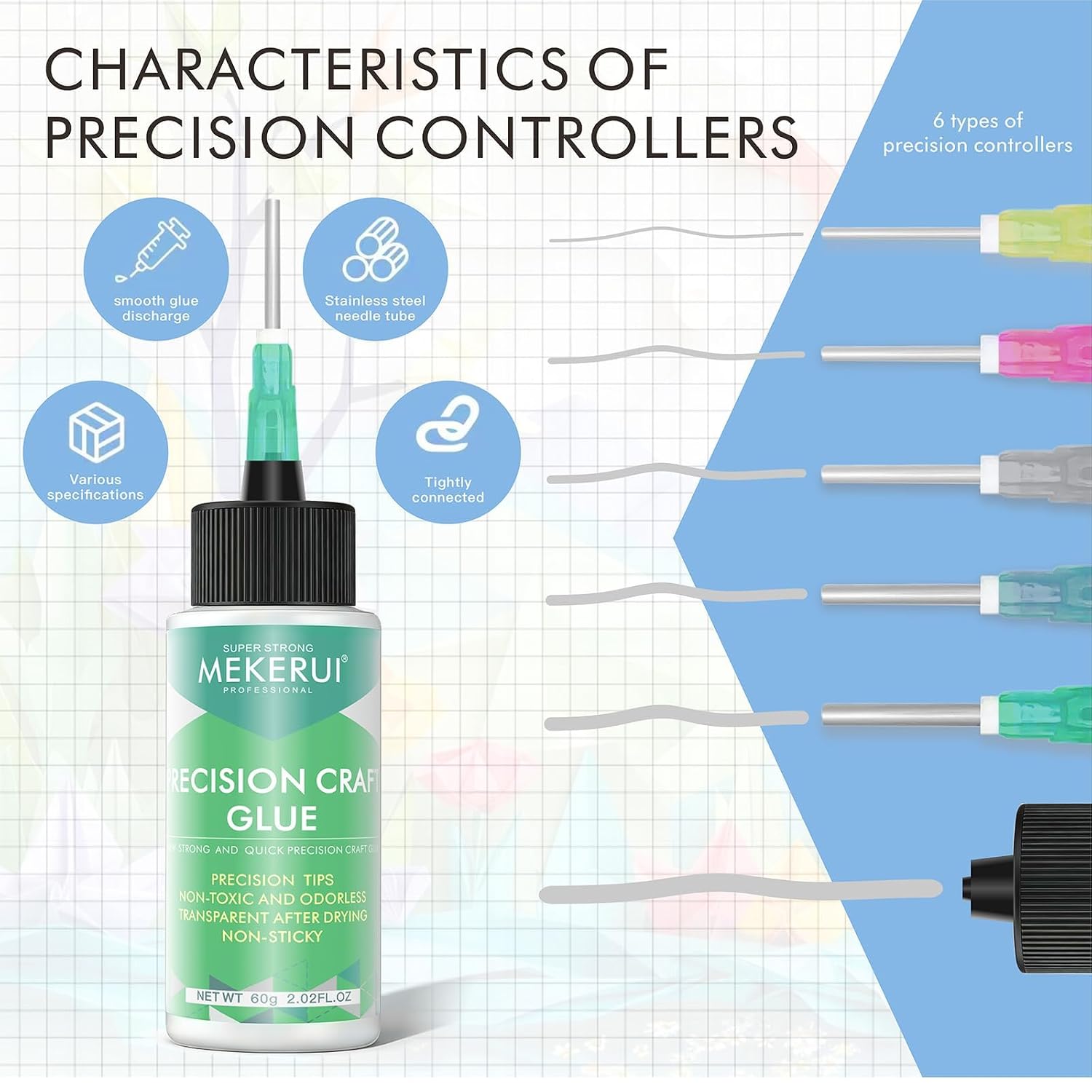 Professional Crafts Glue with 5 Precision Interchangeable Metal Tips & Cleaning Pin – Fine Detail Control, Dries Clear, Strong Hold – Ideal for Crafts, Scrapbooking & Paper Projects