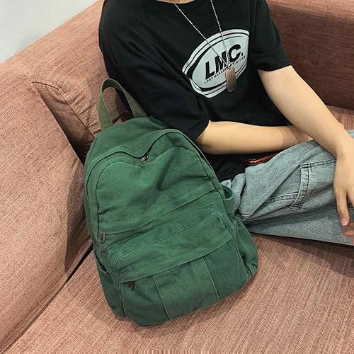 Miniatura 5 de Mochila de lona para mujer, mochila estética retro, mochila básica para estudiantes de secundariauniversidad, bolsa de viaje para laptop, Verde