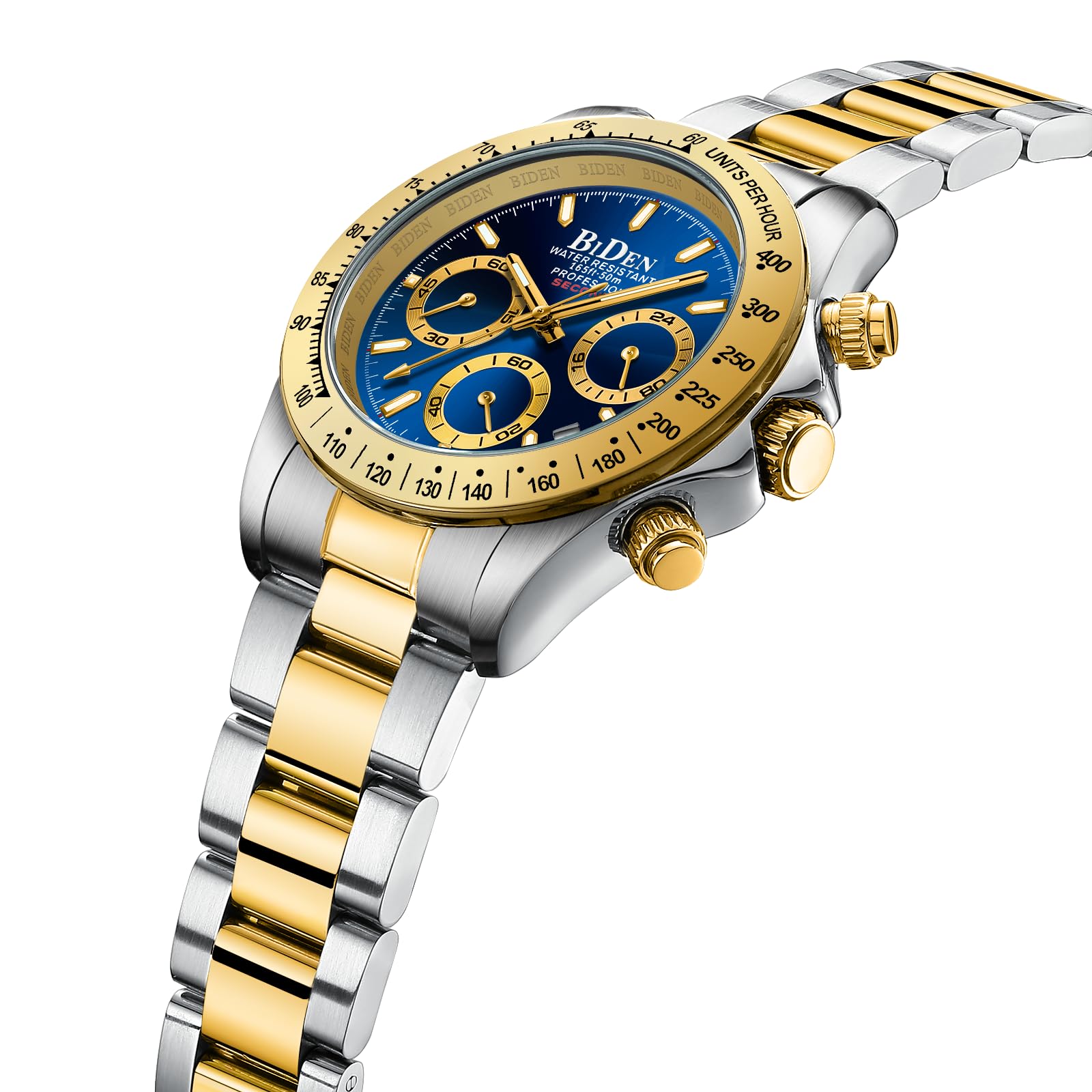 HANPOSH Reloj Hombre Cronógrafo de Acero Inoxidable(Plata Oro Azul11)