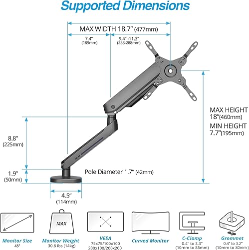 Miniatura 4 de AVLT Soporte de escritorio con brazo para monitor de juegos RGB de 27 a 45 pulgadas, 20 modos de iluminación integrados, control de botón táctil, se