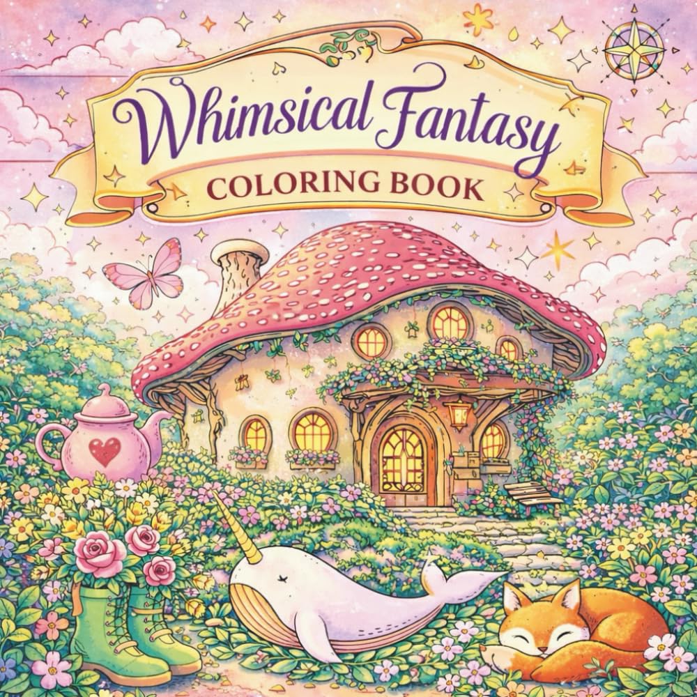 Whimsical Fantasy Coloring Book: A Cozy Cottagecore Coloring Book Featuring Mushroom Houses, Florals, Woodland Animals & Magical Fantasy Scenes for Relaxation