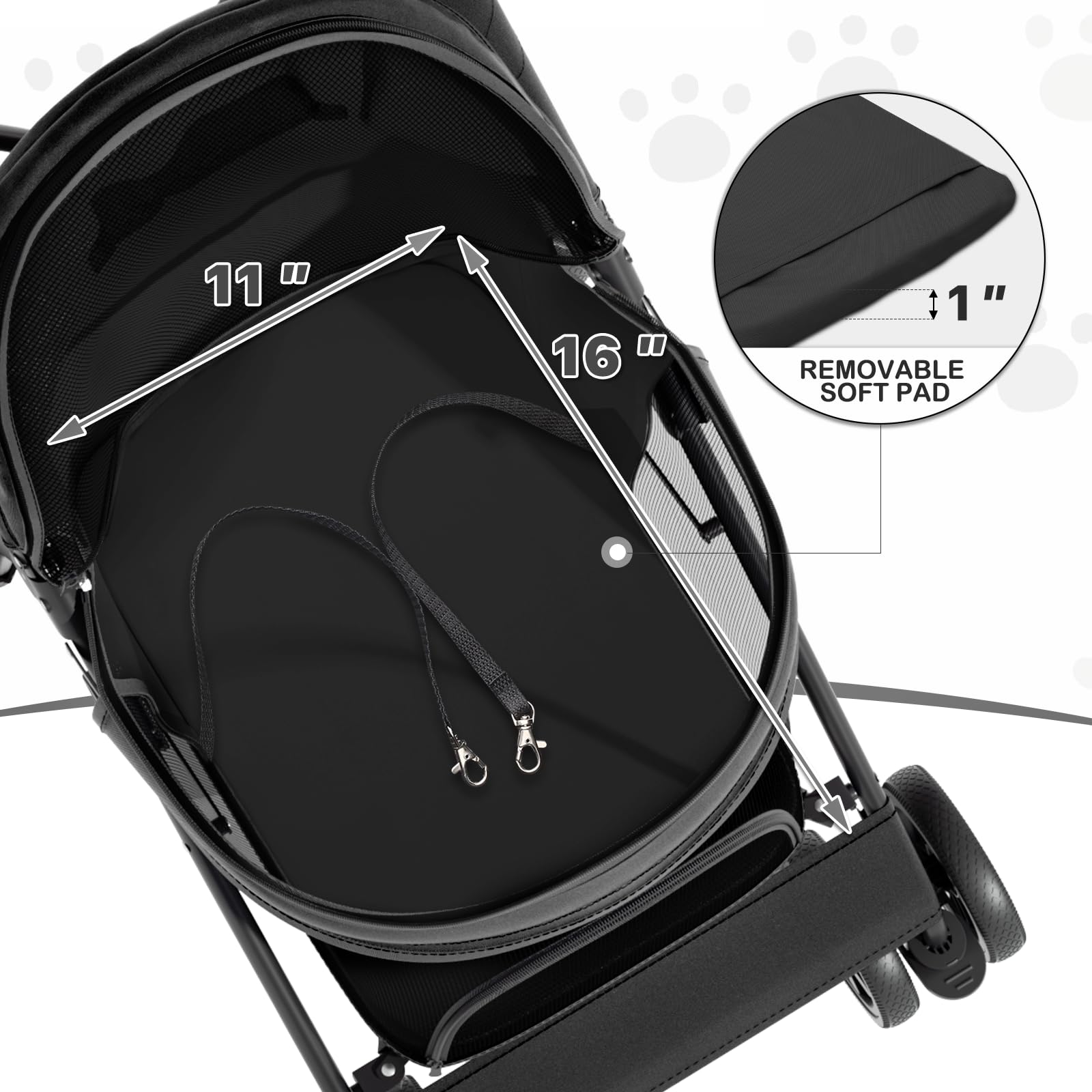 MoNiBloom 4 Wheels Pet Stroller, Easy-Fold Puppy Cage Jogger Stroller with Sun Cover, Pad and Rear Storage Bag, Breathable and Visible Mesh for Small/Medium Pets up to 22 lbs, Black - image 6