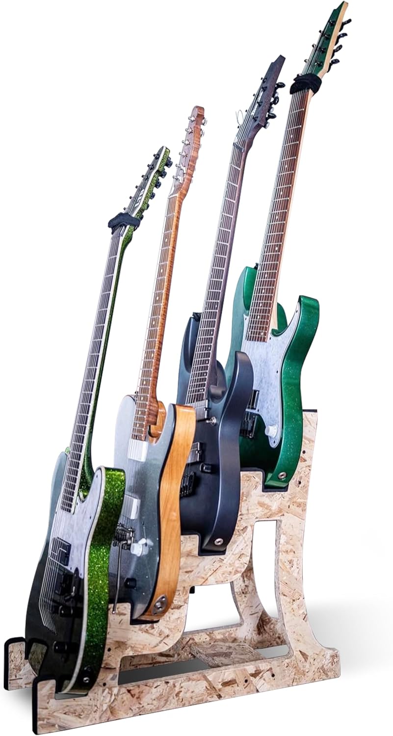 Wooden Guitar Stand for Multiple Guitars, 4-Holder, Front Display Space-Saving Floor Guitar Rack for Home, Studio, Stage