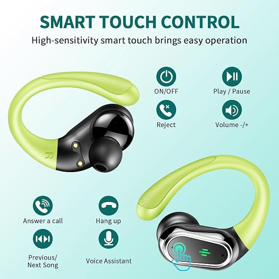 Wireless Earbuds, 2026 Bluetooth 5.4 Headphones Sport, 50Hrs HiFi Stereo Deep Bass Over-Ear buds with ENC Noise Cancelling Mic, IP7 Waterproof & LED Display Earphones with Earhooks for Workout/Running