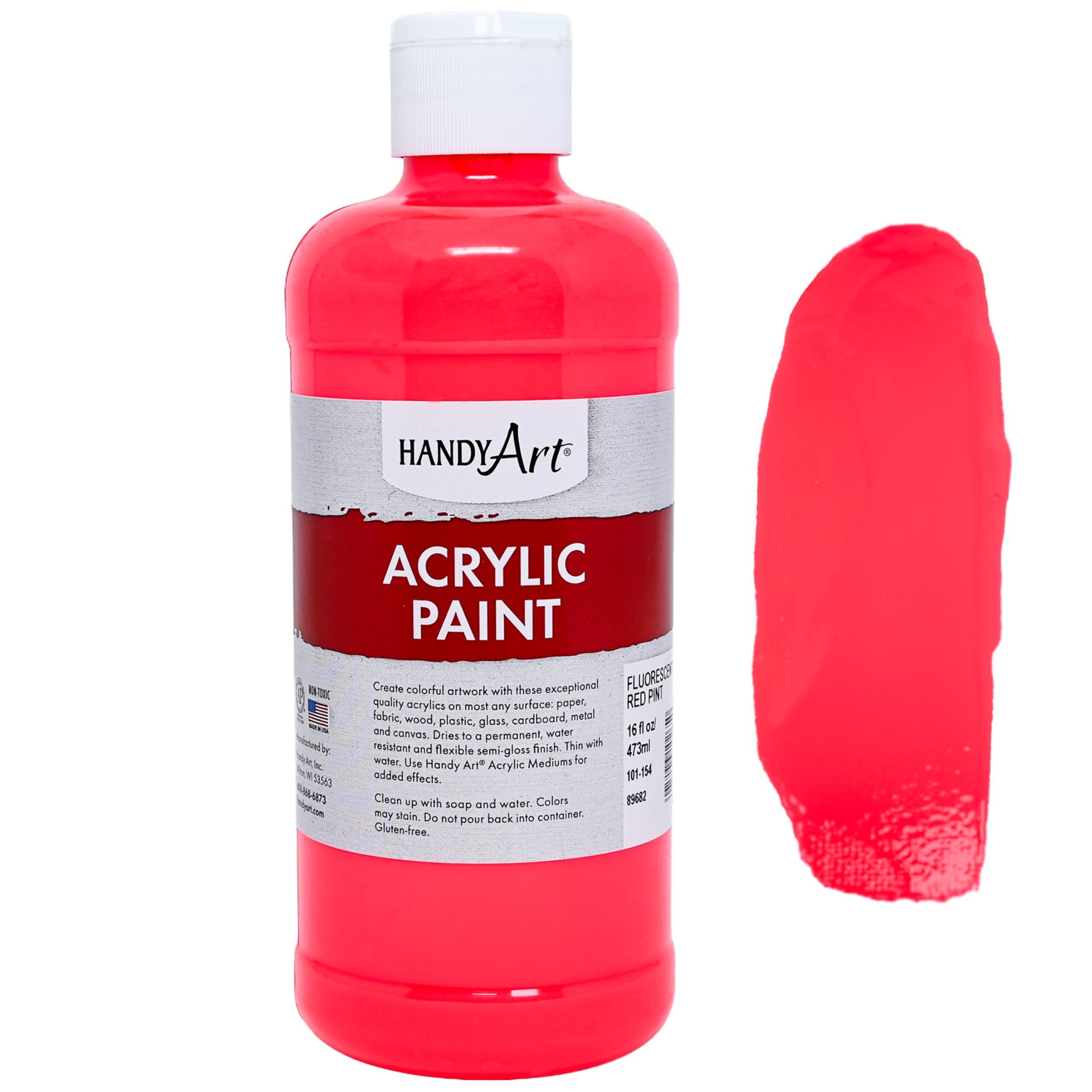 Handy Art Student Acrylic Paint 16 ounce, Fluorescent Red