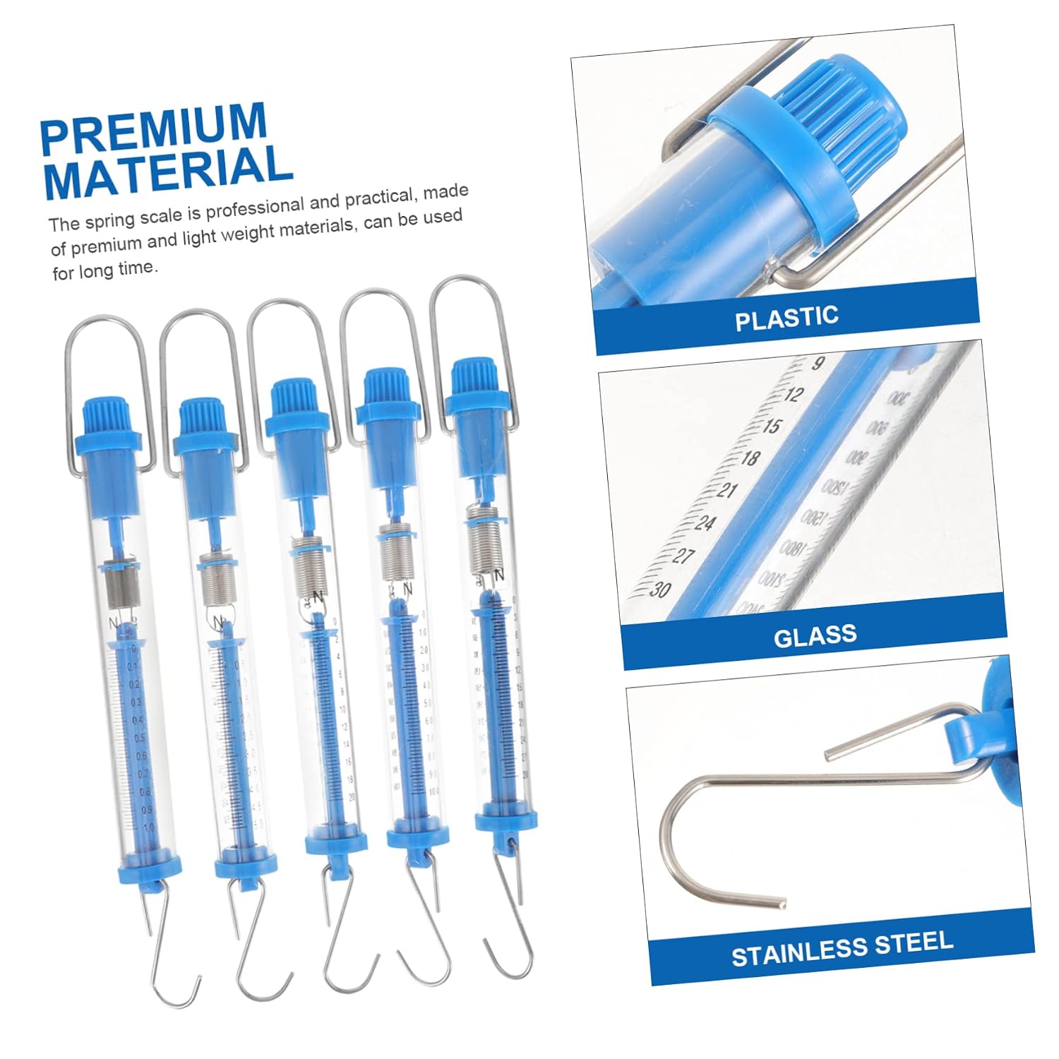 5pcs Transparent Newton Force Spring Scales for Physics Experiments Dual Scale in and Grams High Precision Hanging Tube Spring Balances for Classroom and Laboratory Use