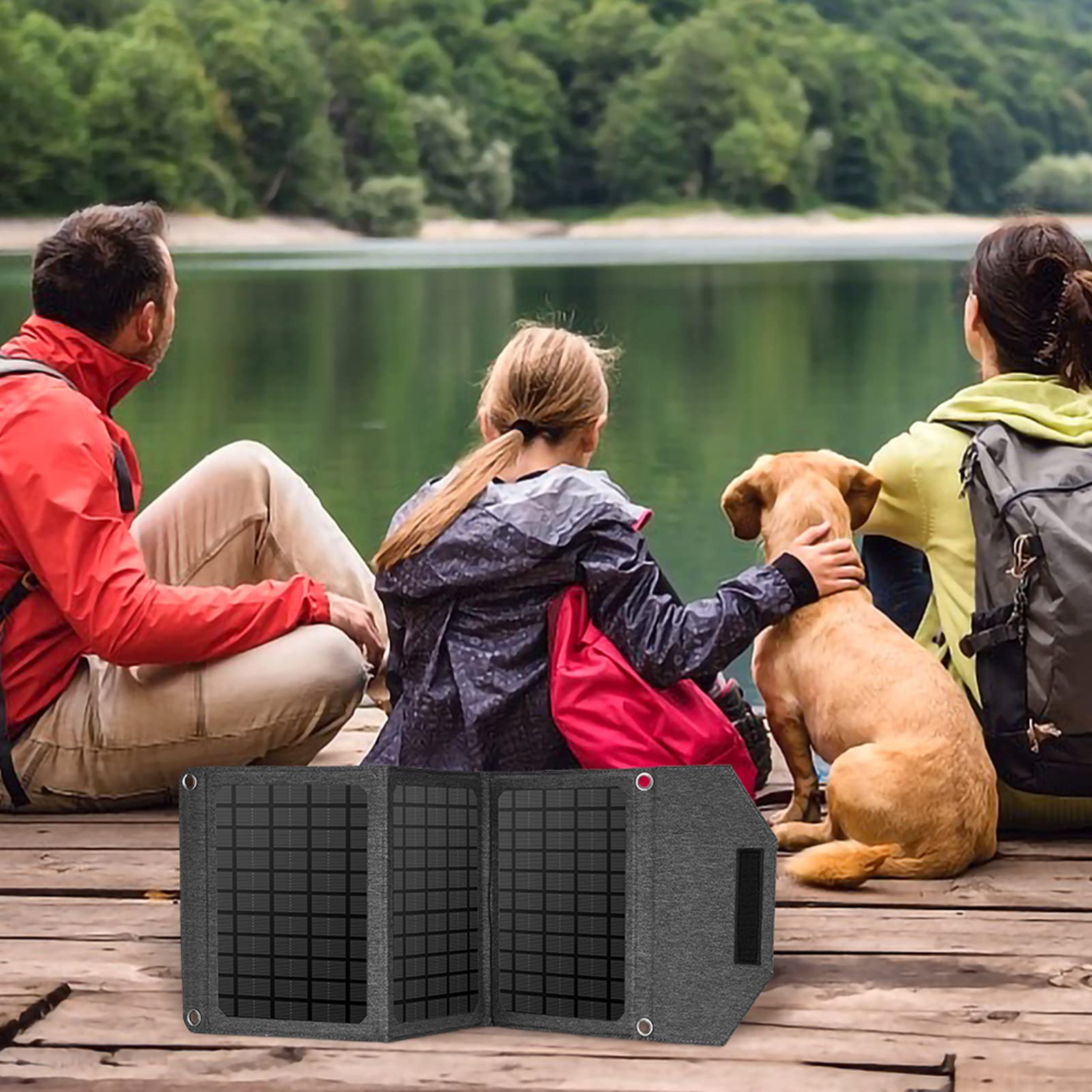 Borsa pieghevole per pannello solare da esterno da 30 W Caricatore solare portatile con doppia uscita CC USB per escursionismo in campeggio Realizzato in tessuto Oxford di silicio