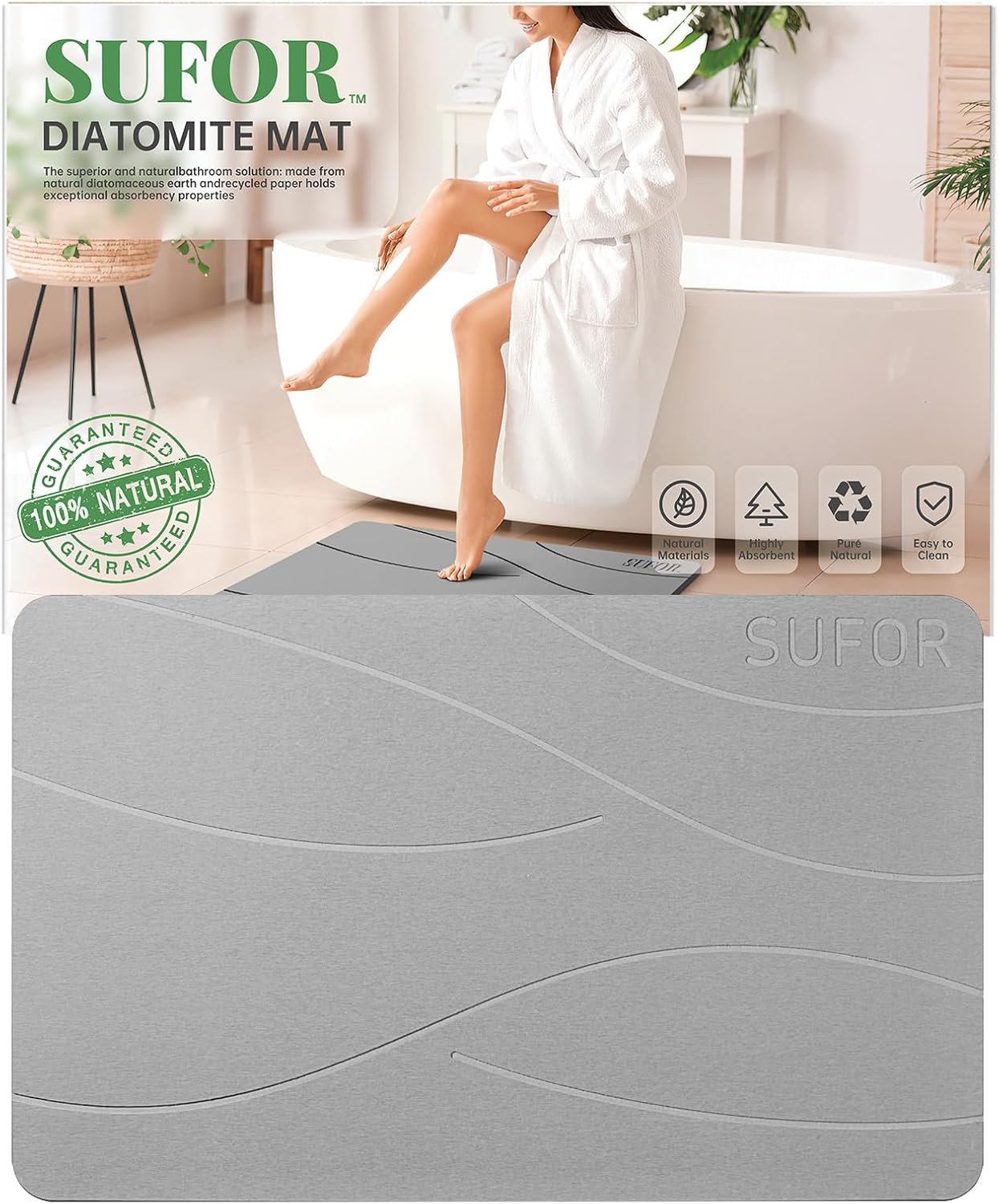 Amazon.com: SUFOR Stone Bath Mat, Diatomaceous Earth Shower Mat, Non ...