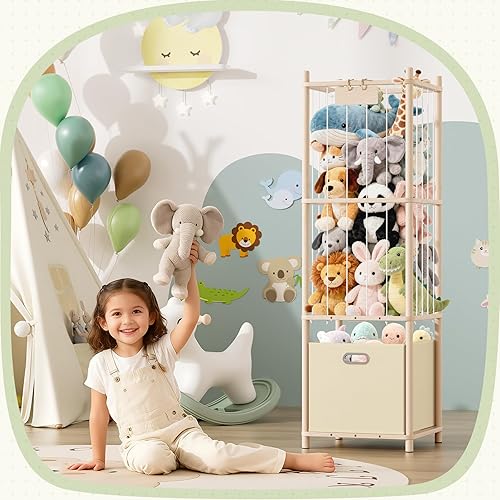 Miniatura 2 de Organizador de almacenamiento de animales de peluche, organizador grande de juguetes de madera con cajón para guardería, dormitorio, cuarto