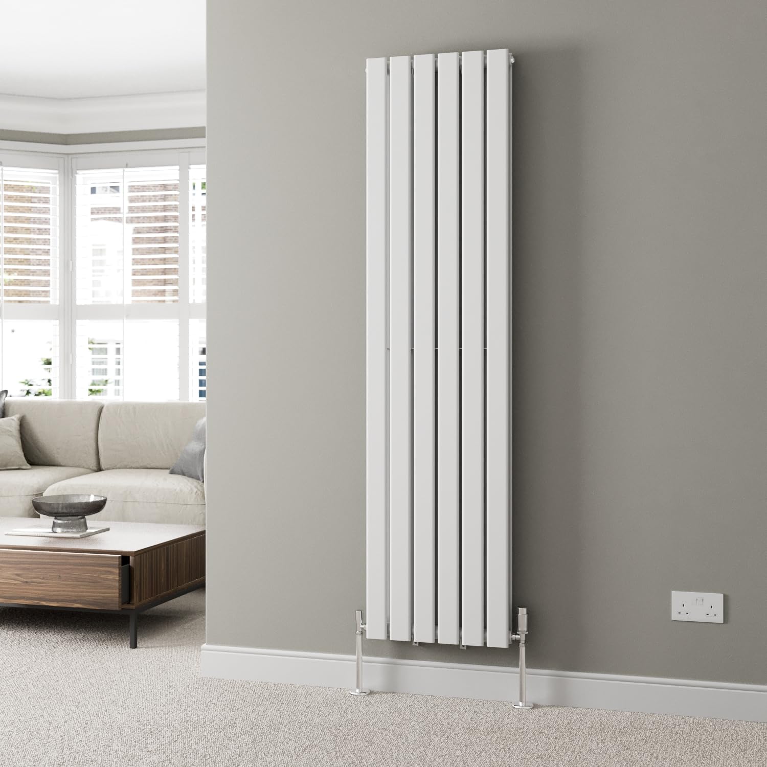 Duratherm White Duratherm® 1800 X 456Mm Vertical Designer Radiator Double Column Flat Panel Modern Central Heating Panel Bathroom Radiators