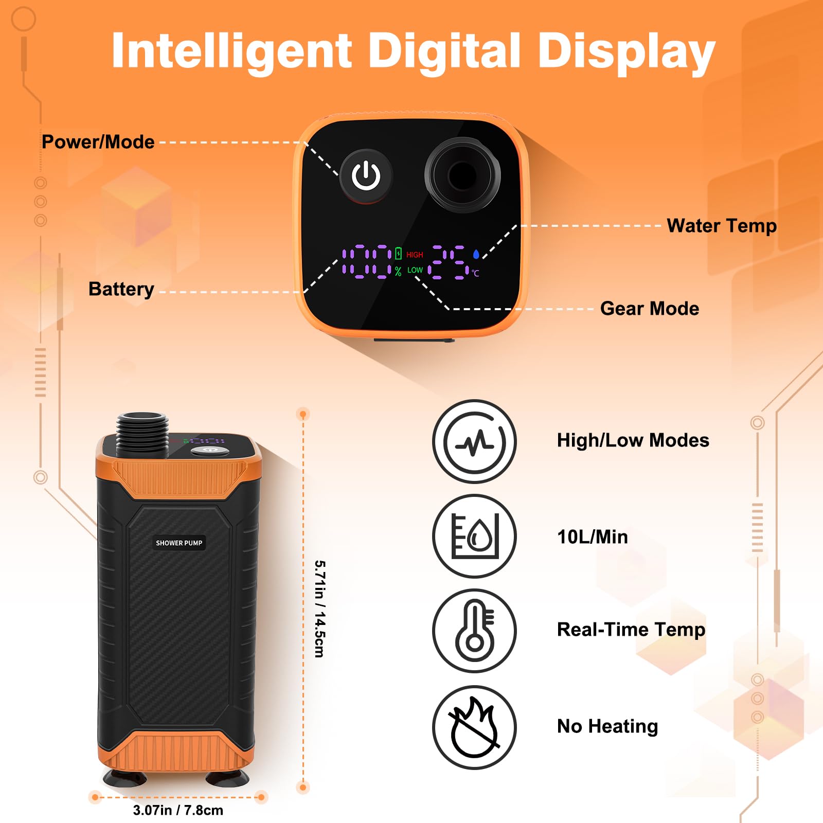 Uplayteck Ducha Portátil con Bomba, 8000mAh Ducha de Camping Portatil Recargable con IPX8 Impermeabilización y con Pantalla Temperatura, Set de Ducha Electrica para Acampar, Viajes y Playa - 4