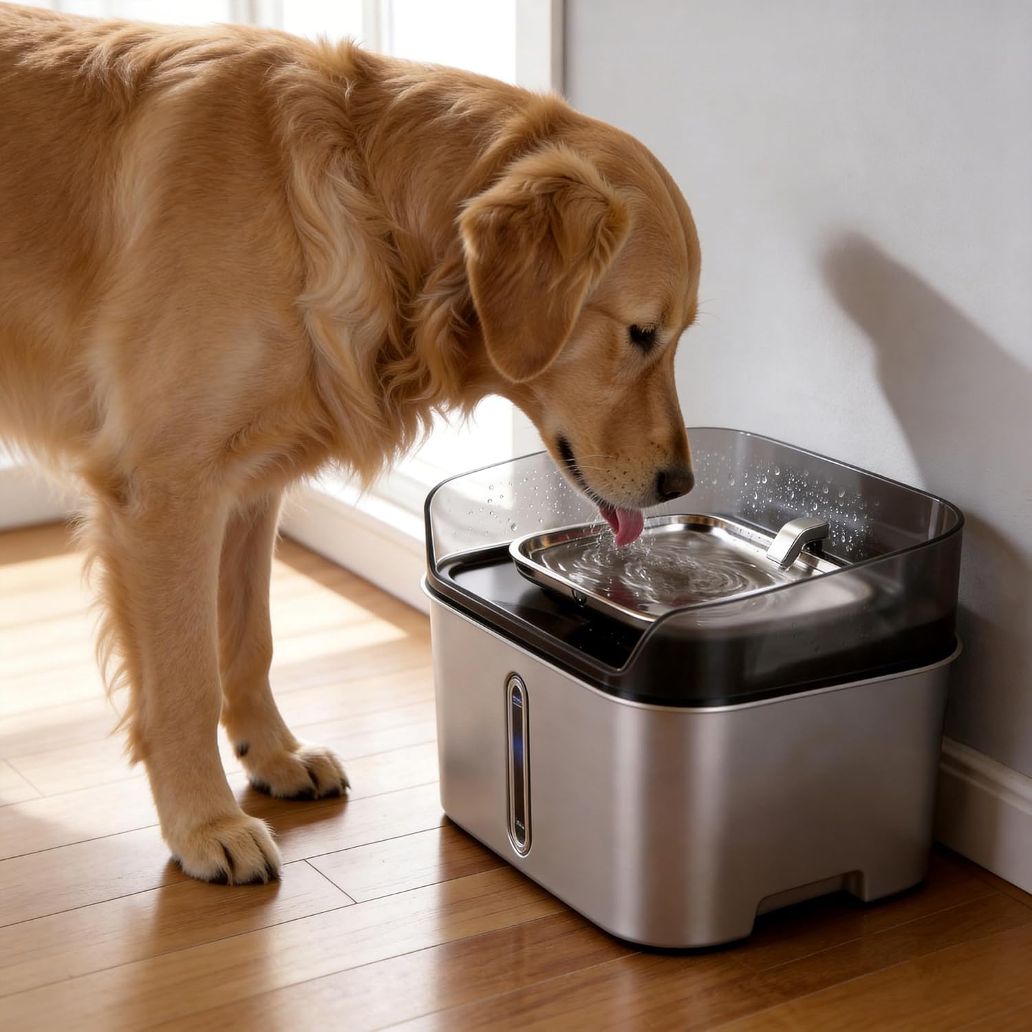 Kein Spill Hund Wasserbrunnen Edelstahl für große Hunde, 8L / 2.1Gal Ultra Ruhige Haustier Wasserbrunnen für Katzen Hunde Indoor, automatische Hund Wasserschale Spender