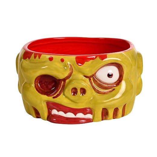 Elbenwald 3D Schale Keksdose Zombie Kopf 1000 ml Fassungsvermögen 1000 ml Maße 15 x 9,3 x 13 cm Keramik Grün Rot