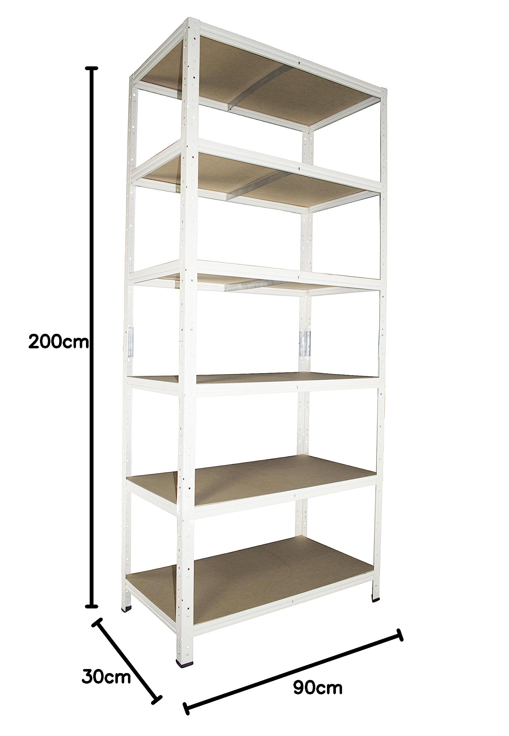 shelfplaza Home 200x90x30 cm Estantería Pesada en Blanca con 6 baldas y 145 kg de Capacidad de Carga por balda