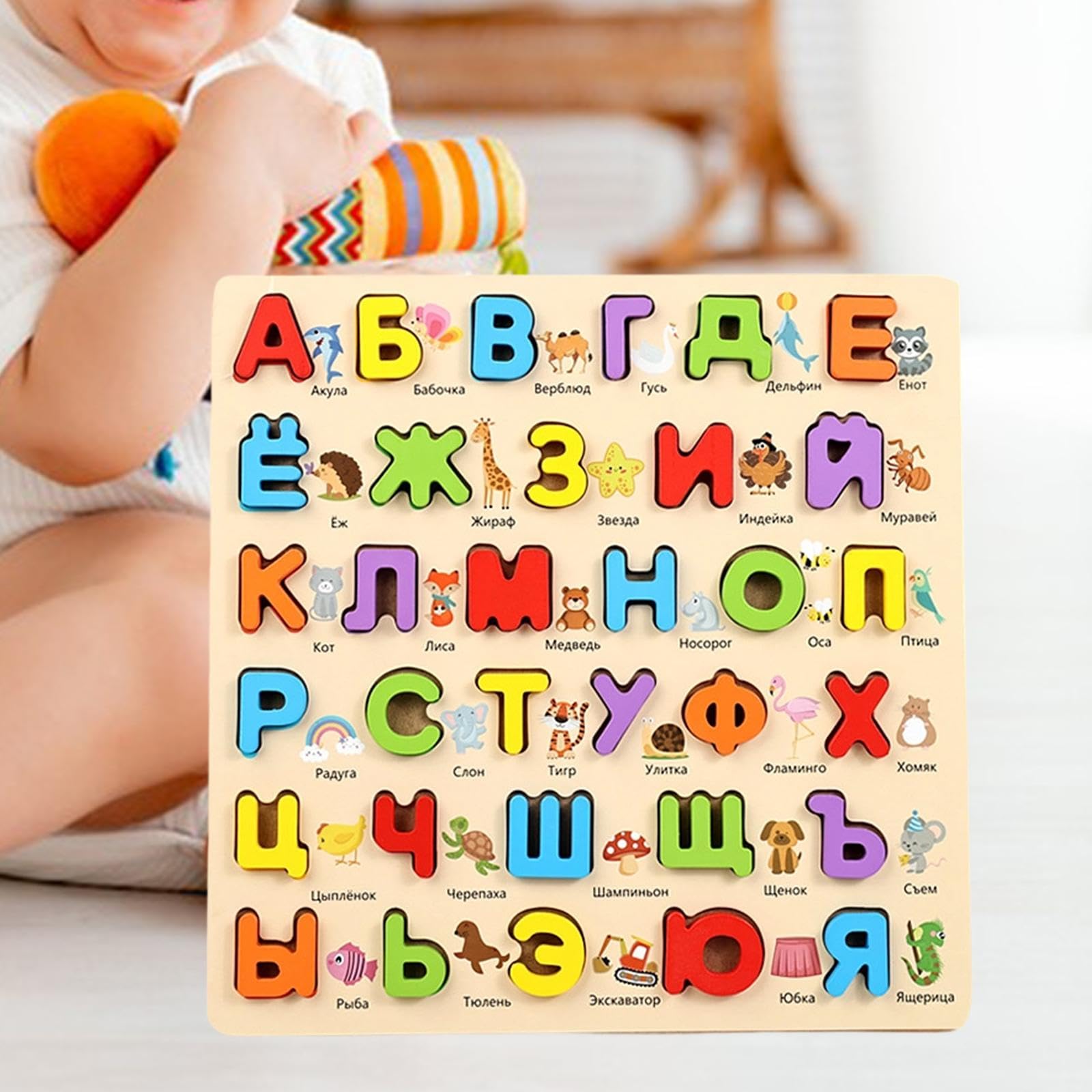 Milageto Russisches Holzpuzzle mit Tiermotiven – Lernspielzeug