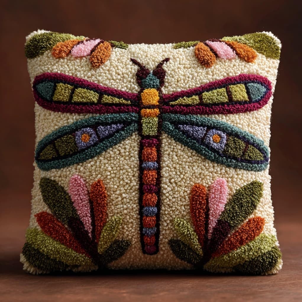 AxiangziK Latch Hook Pillow Kit 17x17in,Animal Dragonfly