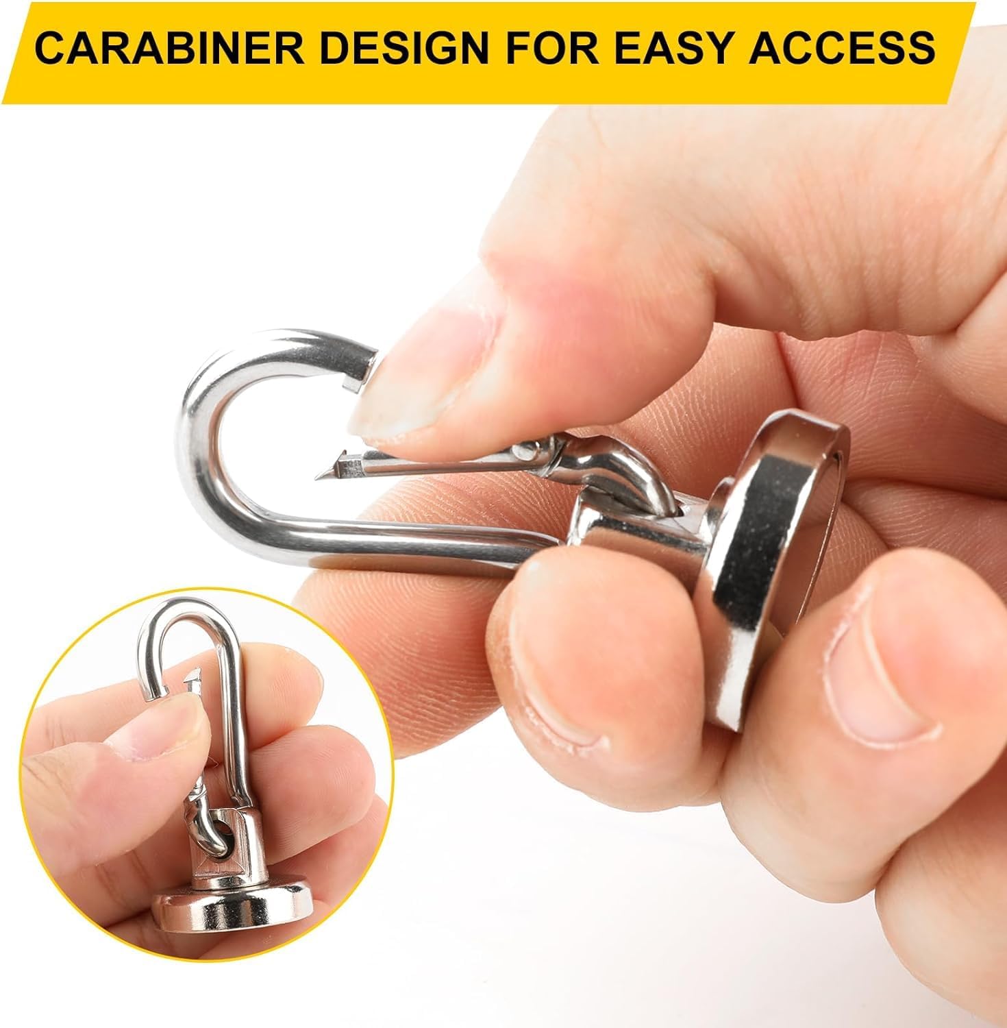 DIYMAG Magnetic Hooks, 110LBS Heavy Duty Neodymium Magnetism with Swivel Carabiner Hook,Great for Your Refrigerator and Other Magnetics Surfaces, Pack of 15