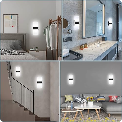 Miniatura 6 de LIGHTESS Aplique de pared moderno regulable Iluminación de pared 12 W negro lámpara de pared interior acrílico montado en la pared accesorio de