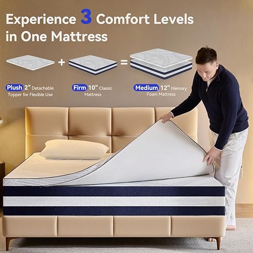 Miniatura 3 de BedsPick Cubrecolchón de espuma viscoelástica de 2 pulgadas, tamaño individual, con remolinos con infusión de gel, cubrecolchón de espuma suave para