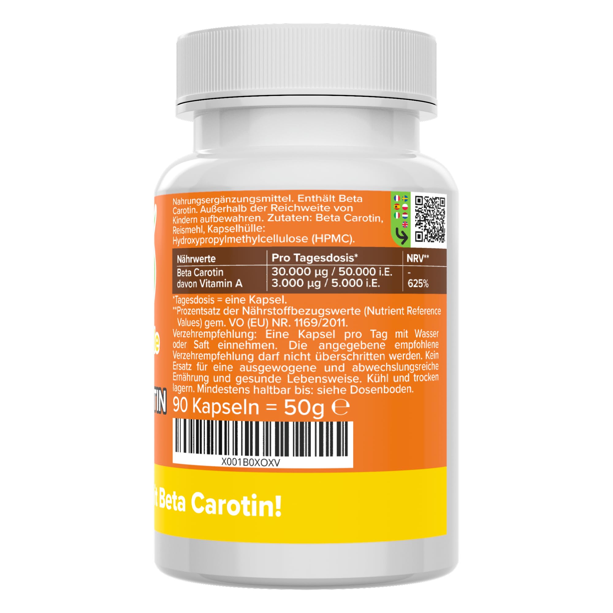 Beta Carotin Kapseln hochdosiert - 50.000 i.E. (30 mg) - aus Gemüse - Produktion in Deutschland - laborgeprüft & ohne Zusatzstoffe - bioaktiv & vegan - Kapseln statt Tropfen - Vitamineule®