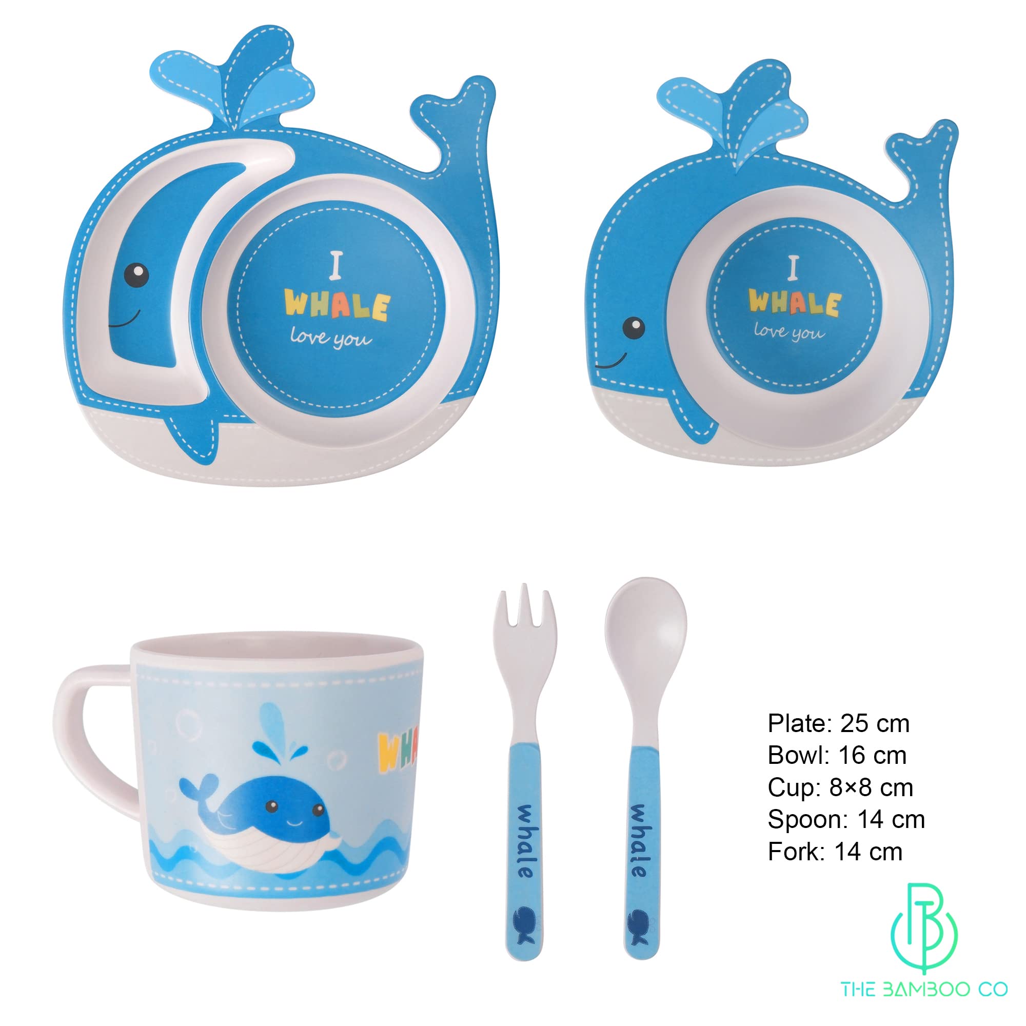 The Bamboo Co ® Kids/Baby Feeding/Eating/Dinner Set of 5 | Made of Bamboo | Kids Crockery Set Tableware |Baby Utensils and Dishes Set | Eco-Friendly |Organic & Natural(Witty Whale) - Image 2 thumbnail