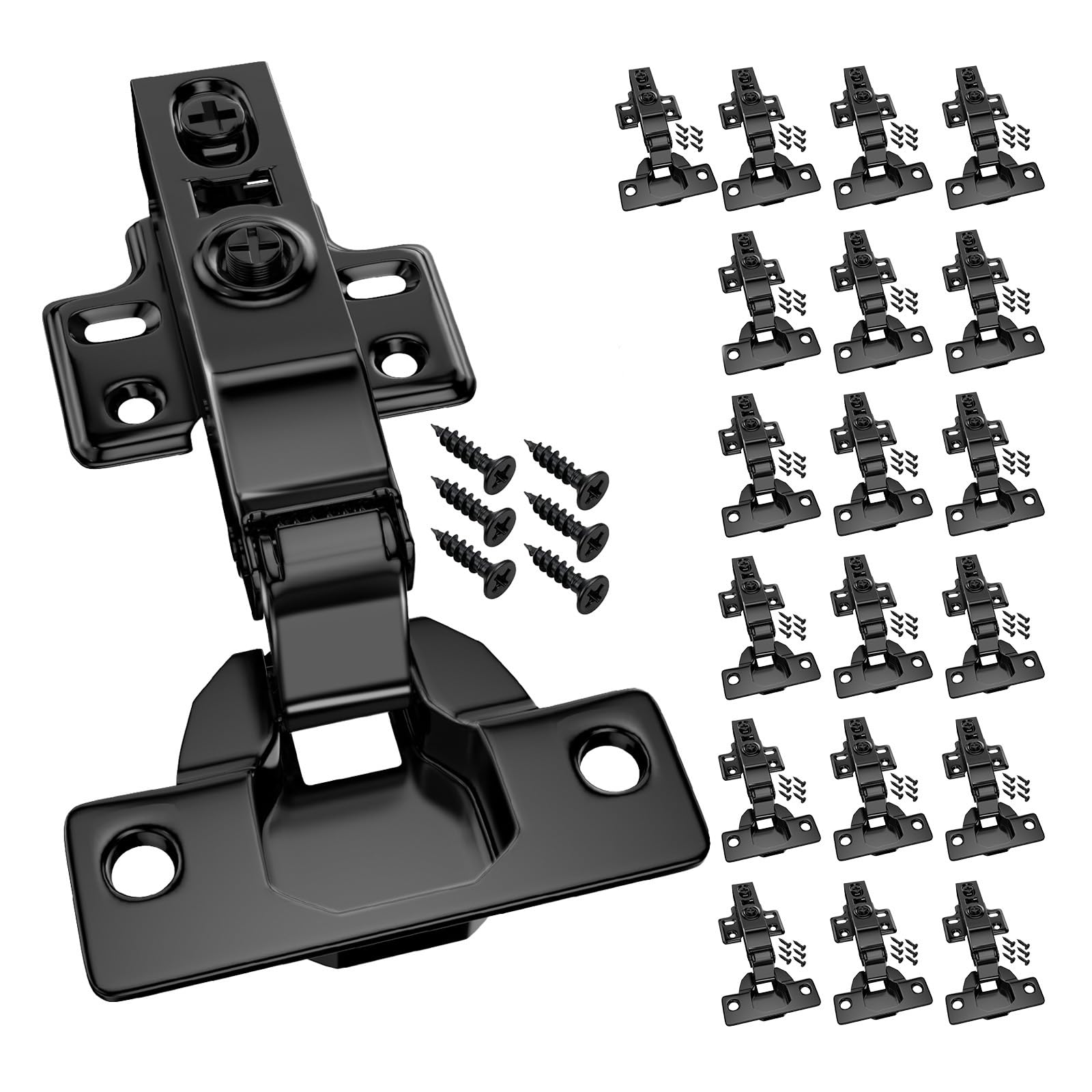 Mosike - Bisagras ocultas europeas silenciosas de cierre suave, bisagras ajustables sin marco para puertas de armarios de cocina, accesorios de armario, color negro, paquete de 20